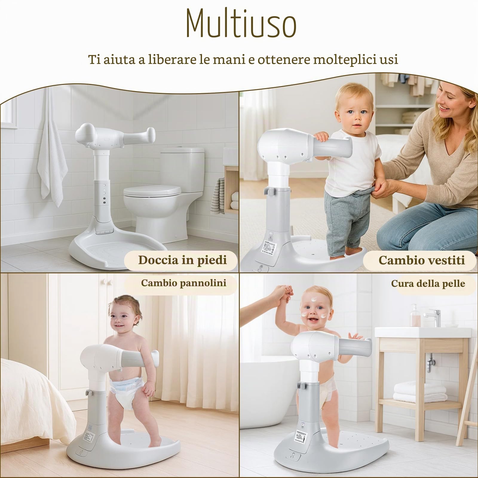 Supporto Doccia Bambini in Piedi, Regolabile Spporto per Doccia Bambini con Cuffia per la Doccia, Doccia Neonato, Pieghevole Supporto per Vasca da Bagno per 8-36 Mesi, Neonati e Bambino piccoli