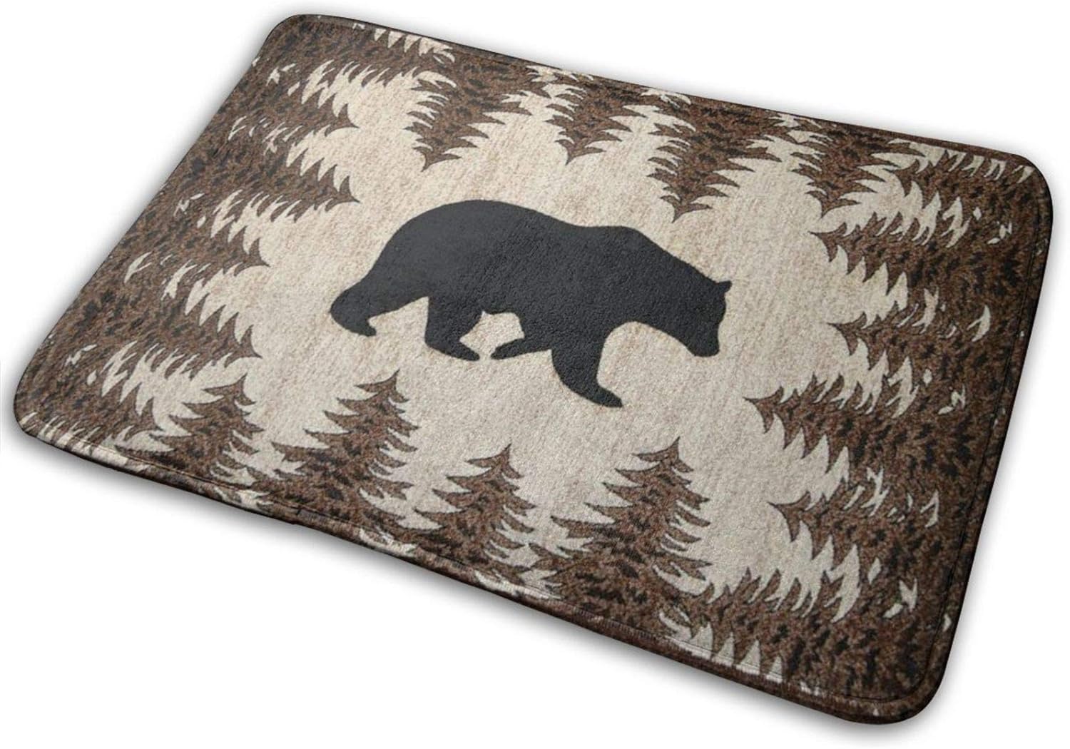 Bear and Pines Bath Mat, Bathroom Rugs Soft Bath Rugs Non Slip, Washable Cover Floor Rug Absorbent Carpets Floor Mat Home Decor for Kitchen Bedroom 16"x24" (Pack of 2)