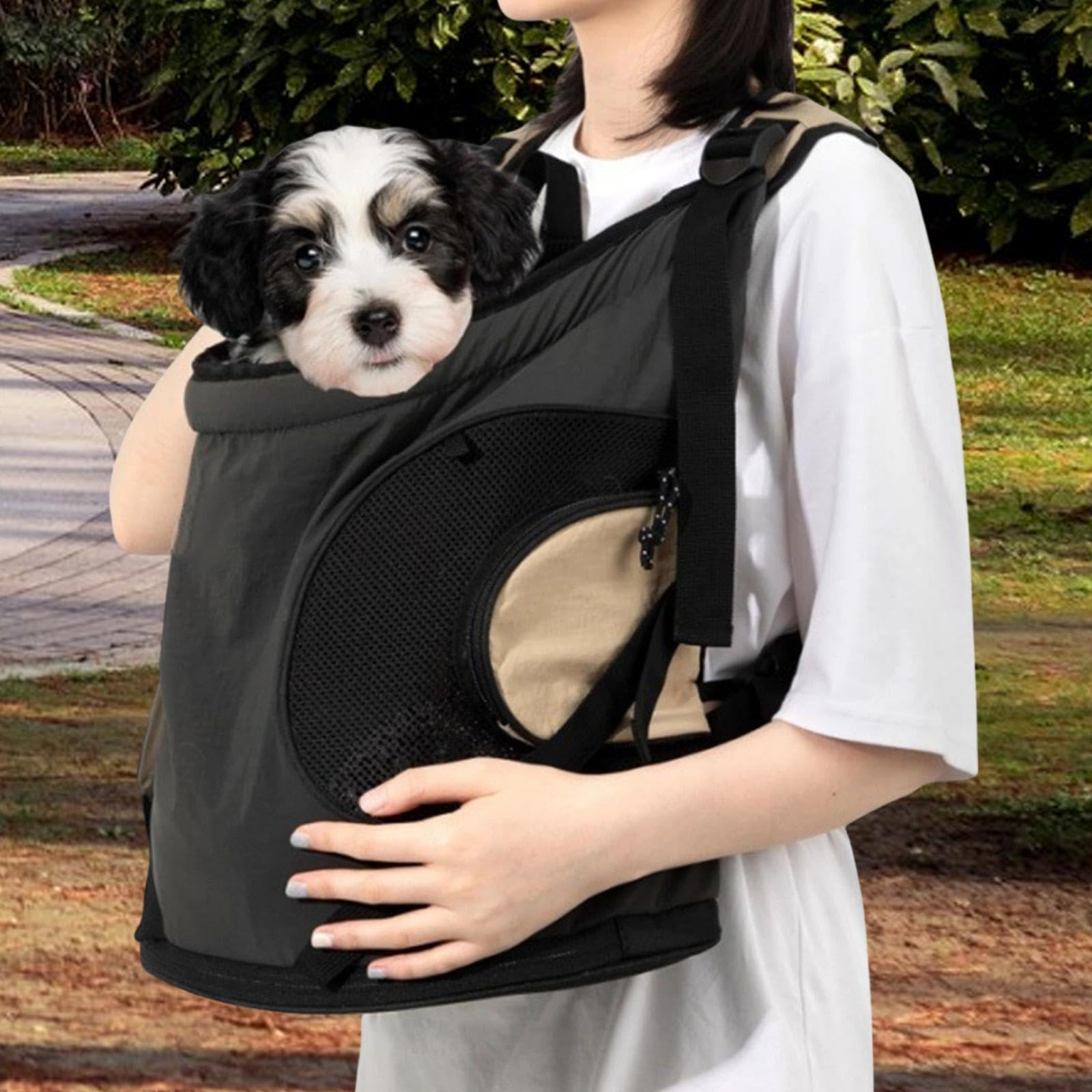 F Fityle Sac de Poitrine pour Chien Transporteur Sac à Dos de Transport pour Animal Sac de Transport Avant Matériau en Maille Respirante Adapté Aux Promenades, Noir
