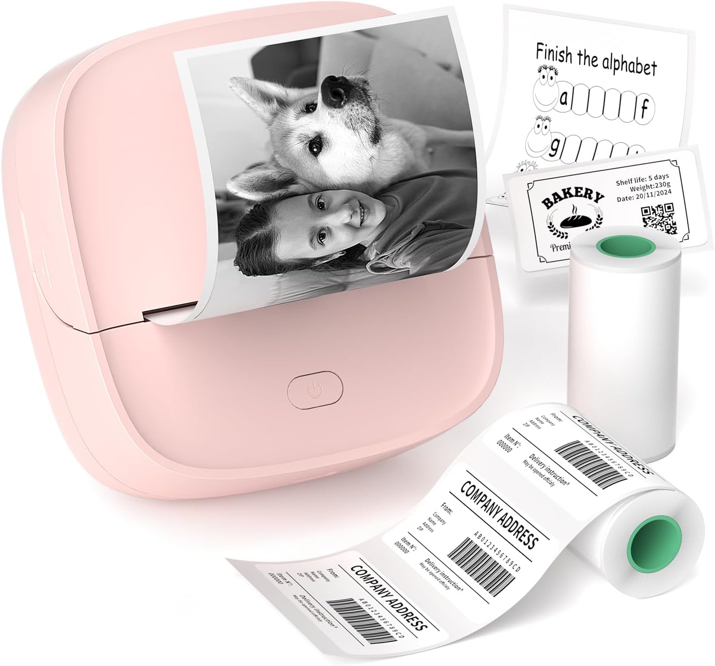 Sticker Printer, Mini Bluetooth Thermal Printer with 2 Rolls of Paper Tape, Portable Pocket Label Maker with Smart App for Phone & Tablet, Pink