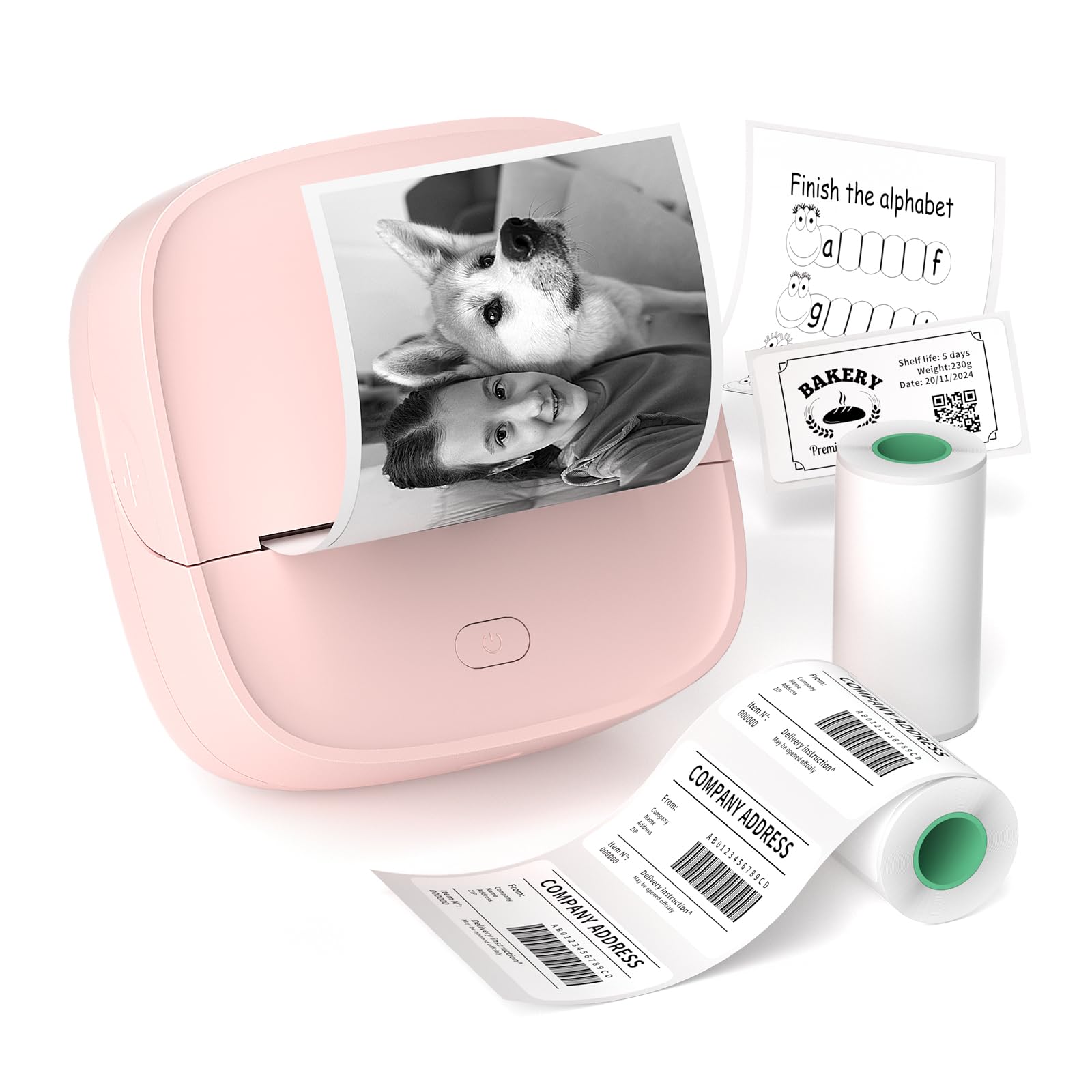 Gloryang Stampante per adesivi, mini stampante termica Bluetooth con 2 rotoli di nastro di carta, etichettatrice tascabile portatile con app intelligente per telefono e tablet, rosa