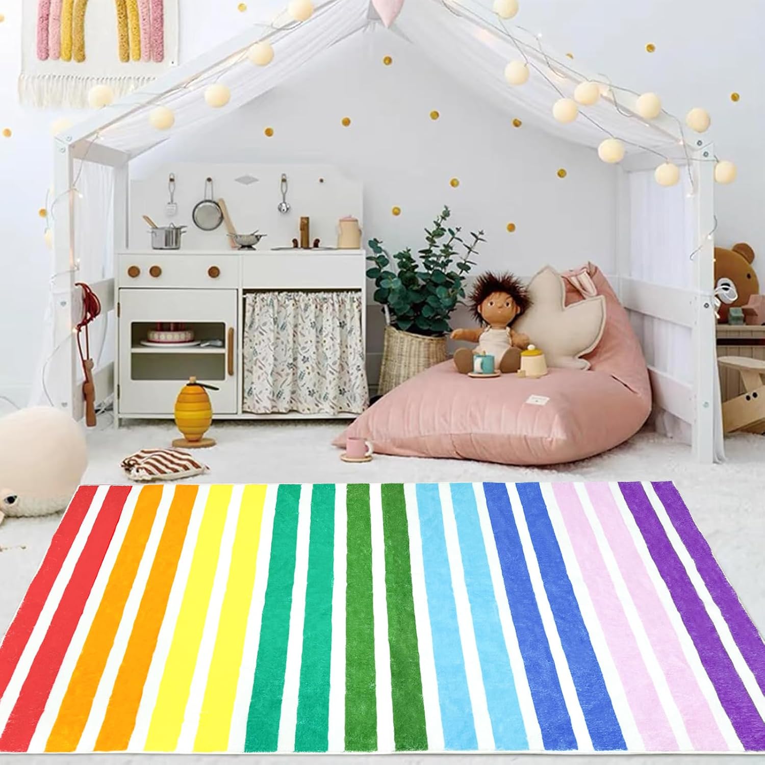 USTIDE Pink Star Rug Starry Sky Area Rugs Fluffy Carpets for Kids Girls Room Non Slip Plush Kids Play Mat for Living Room Bedroom Playroom Nursery, 5' x 7'