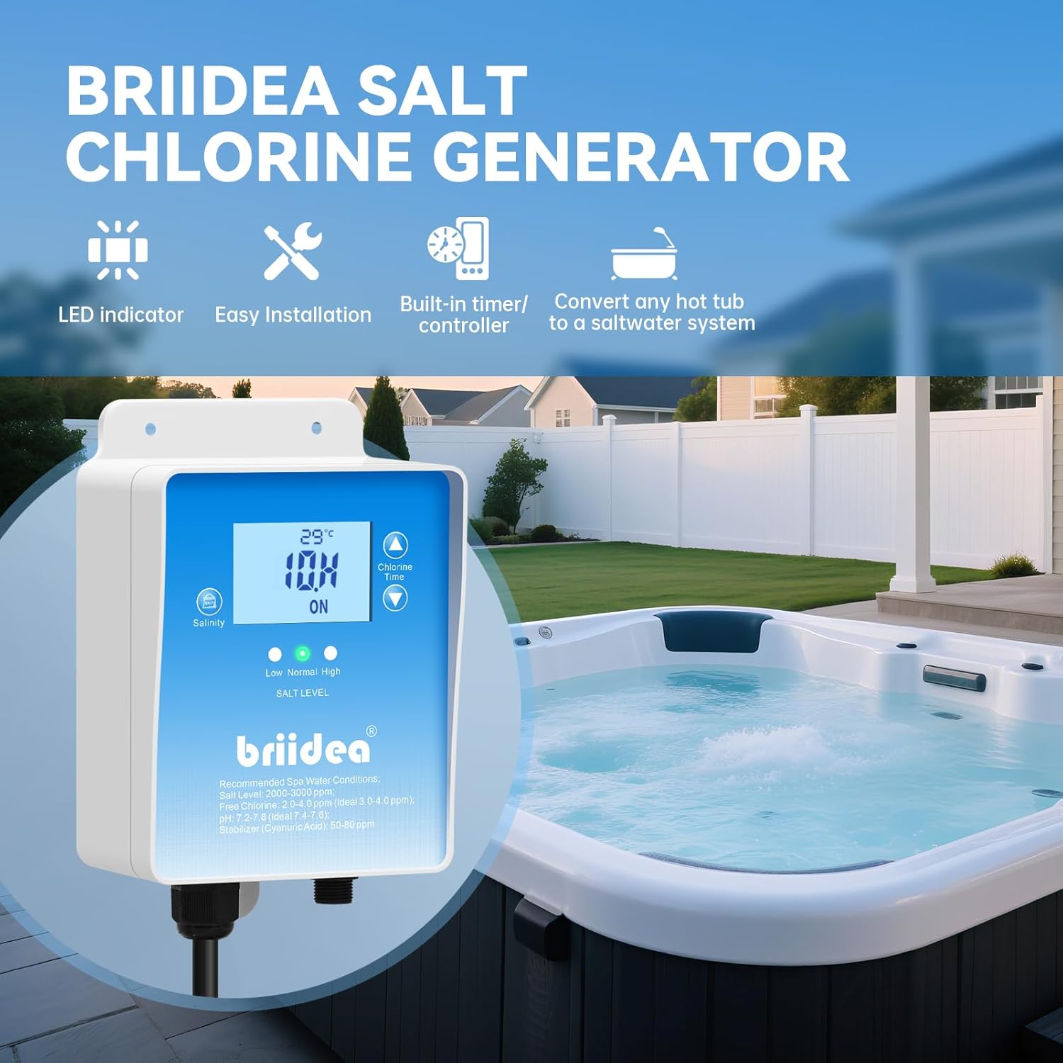 Briidea BR-159 Salt Chlorine Generator controller and hot tub