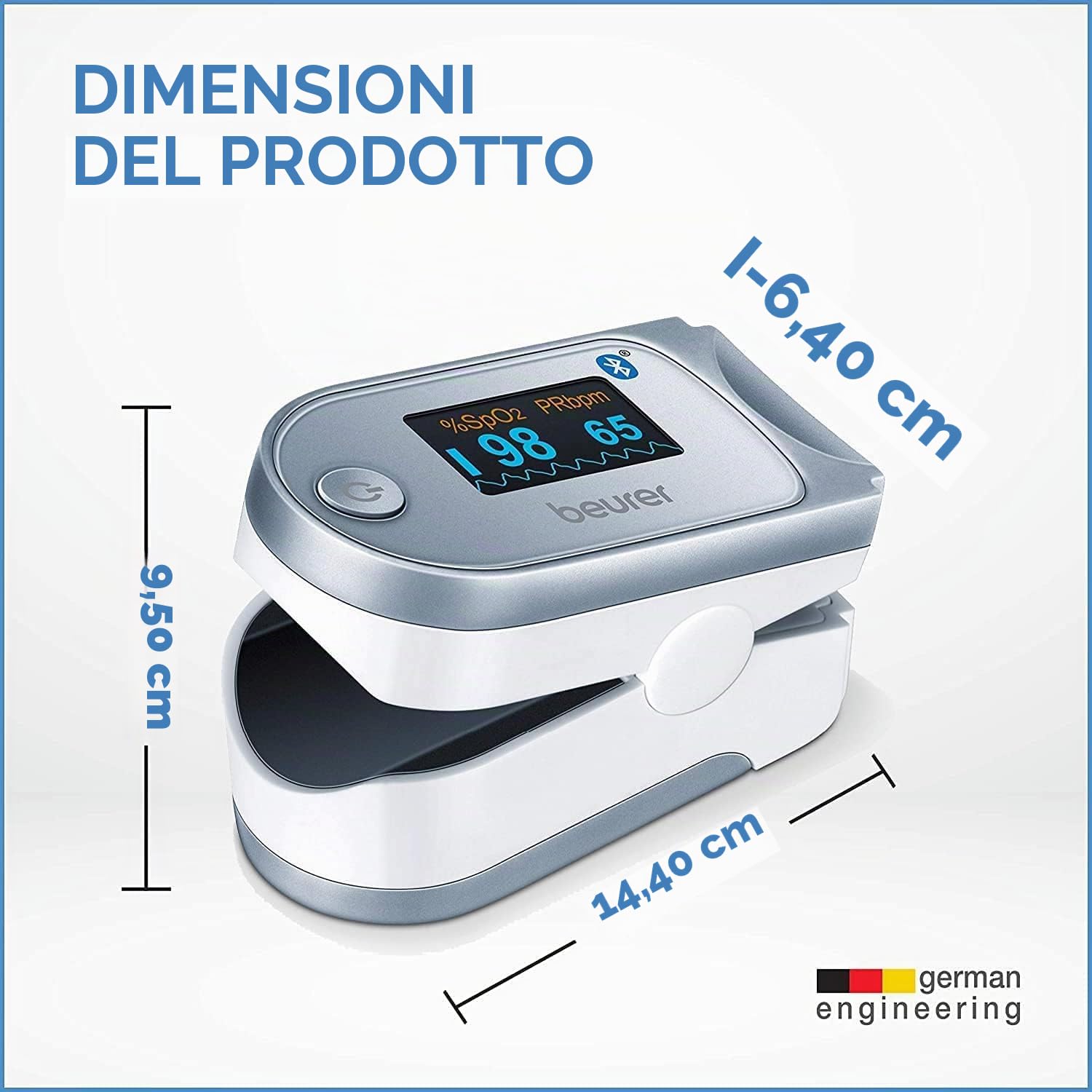 Beurer PO 60 Saturimetro Bluetooth a Lettura Istantanea con Visualizzazione Grafica del Battito Cardiaco e 100 Posizioni di Memoria
