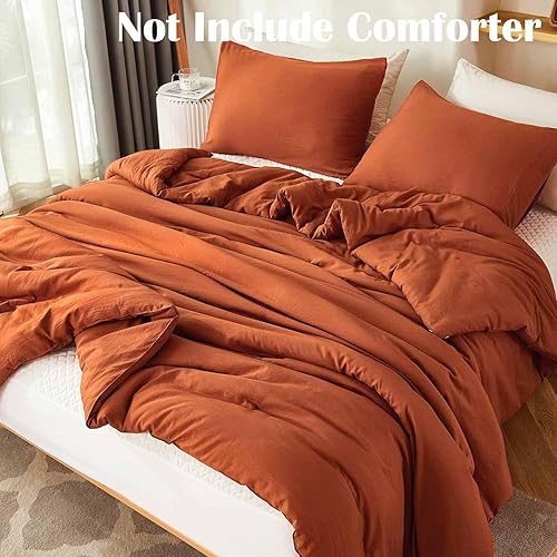 Miniatura 2 de Nanko Juego de funda de edredón tamaño Queen, color naranja quemado, 3 piezas, 90 x 90 pulgadas, microfibra de lujo, funda de edredón con botones