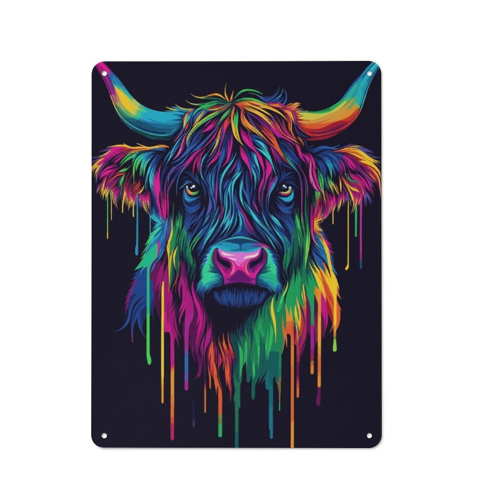 Junmoney Rainbow Highland Cow Color Creative Metal Wall Decor 40X30cm, Metal Desk Wall Sign For Hobby Room, Office, Lounge Or Living Room