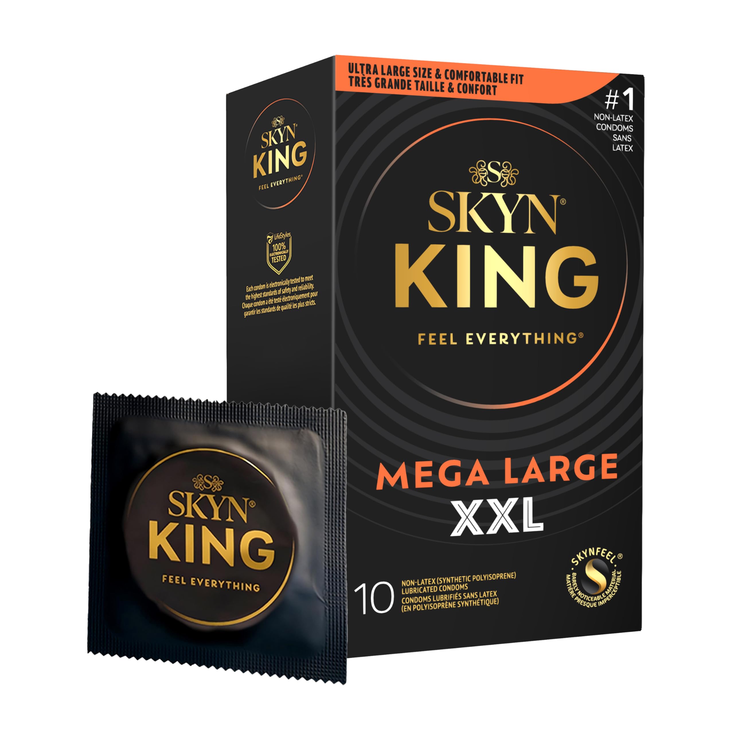 SKYN King Mega Large XXL Non-Latex Lubricated Condoms, 10 Count – Comfortable Fit