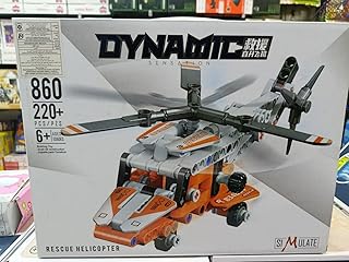 مجموعة بناء طائرة الهليكوبتر سينسيشن ريسكيو من ديناميت، اكثر من 220 قطعة، برتقالي ورمادي، لعبة بناء تعليمية للاعمار من 6 سنوات فما فوق