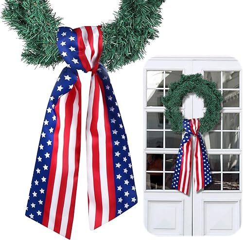 Miniatura 9 de VitalCozy Cinta de corona del 4 de julio para puerta delantera, banda de satén para bordado, guirnalda de monograma, accesorios de cinta, fiesta