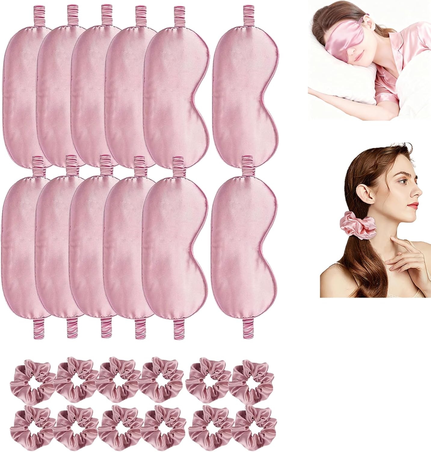 24Pcs Satin Eye Mask Silk Sleep Masks Silky Eyes Cover Blackout Blindfold Eyeshade Scrunchies Hair Ties Travel Wedding Gift