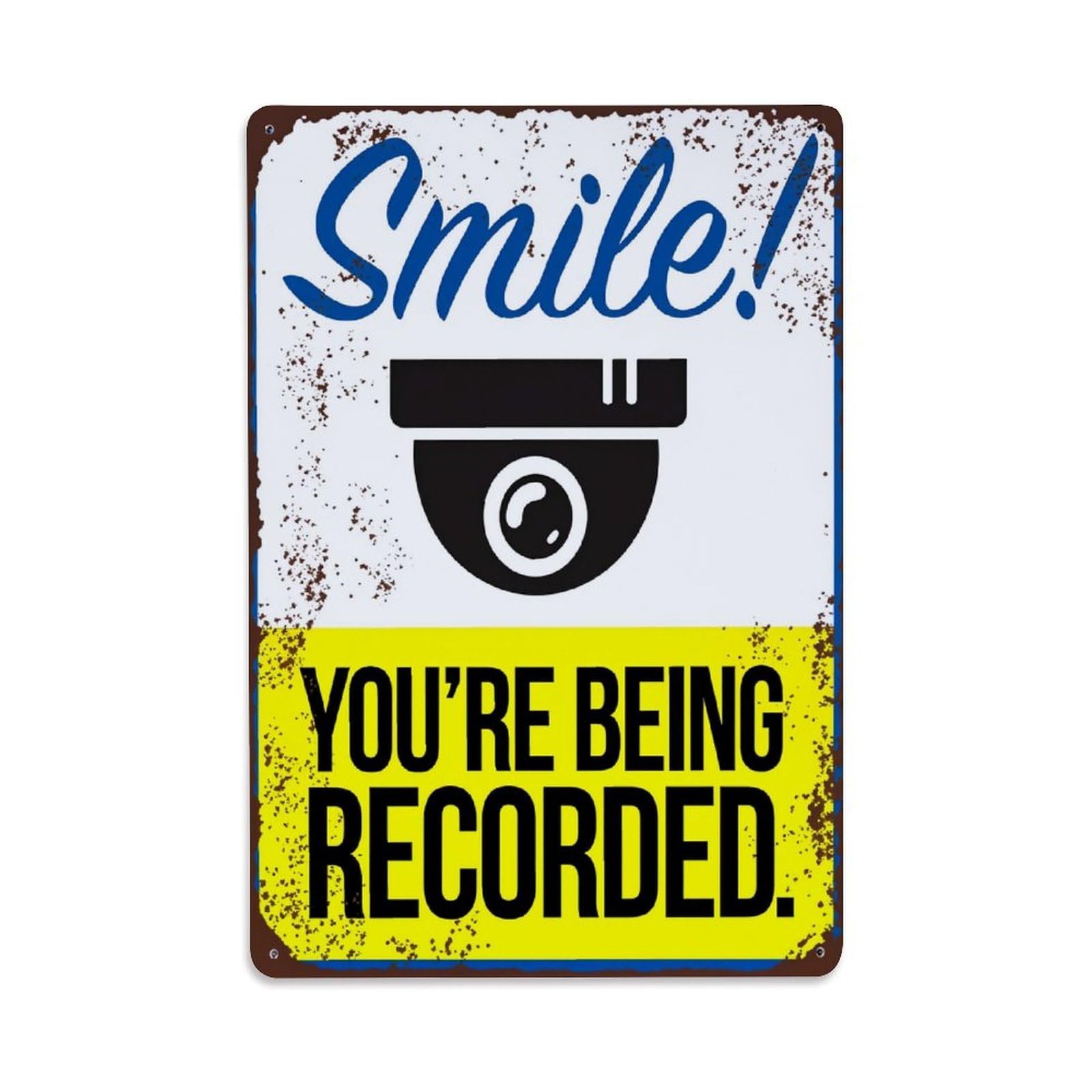 Jdfenggu Vintage Smile Camera Warning Sign Pattern Retro Metal Tin Sign, Decor Art Poster For Bar, Home, Man Cave, Kitchen, Laundry Room Gift 8X12inch