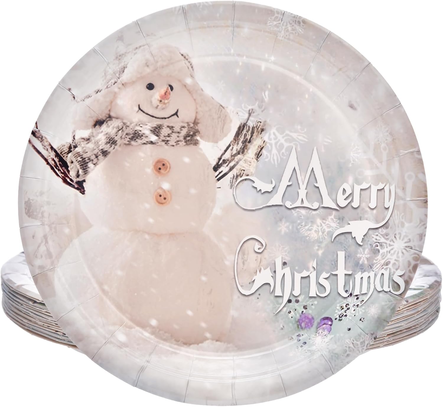 JASSEWRLY 50 PCS Christmas Paper Plates, Snowman Christmas Plates Disposable Holiday