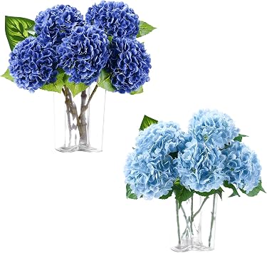 10pcs Artificial Hydrangea Flowers Real Touch 20 inch Lifelike Hydrangea Flower for Home Wedding Office Party Living Room DecorationBaby Blue+Royal Blue