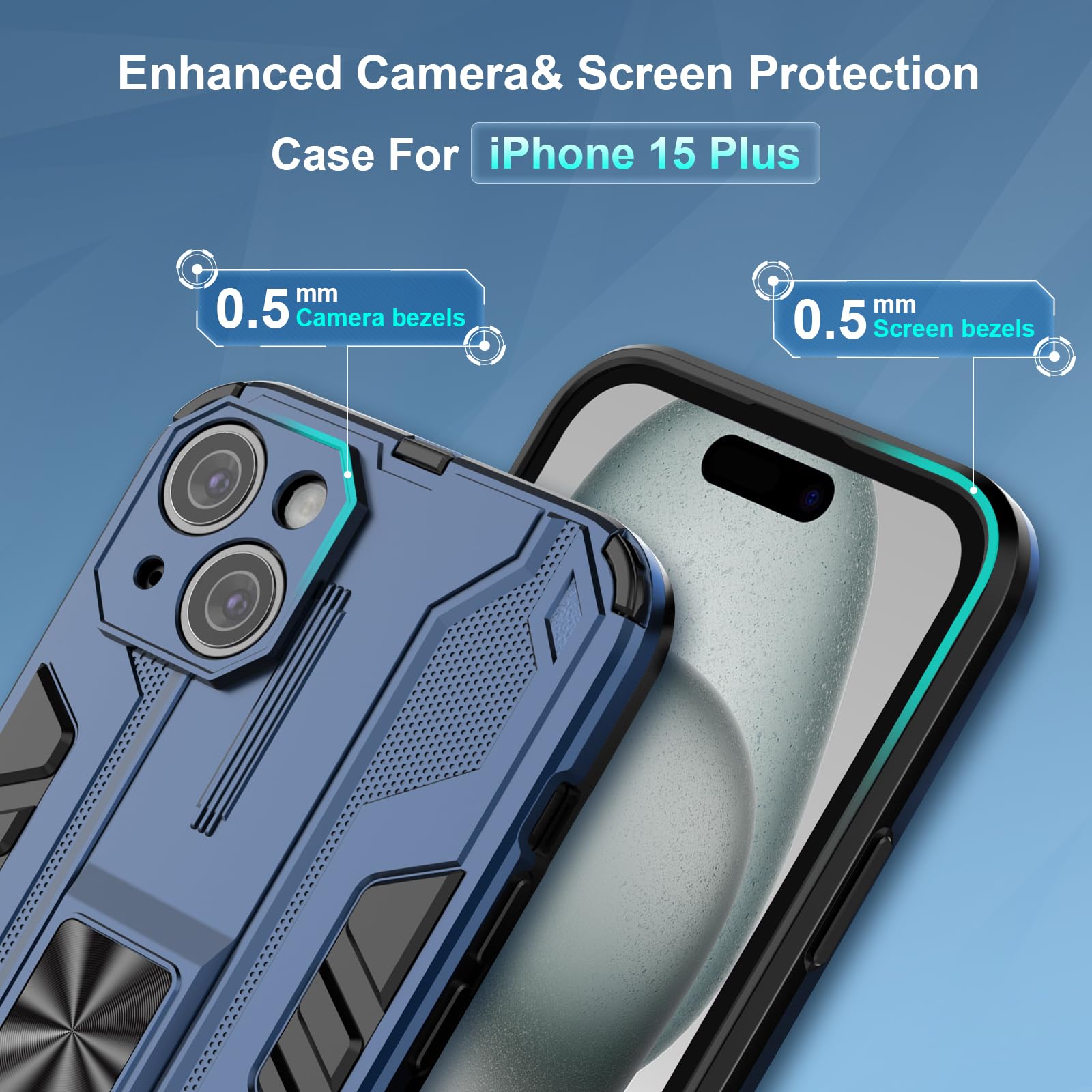 Funda para Xiaomi Redmi Note 15 Pro 5G, Carcasa Antigolpes con Soporte anular metálico, Case Protectora de Grado Militar, Azul — view 182