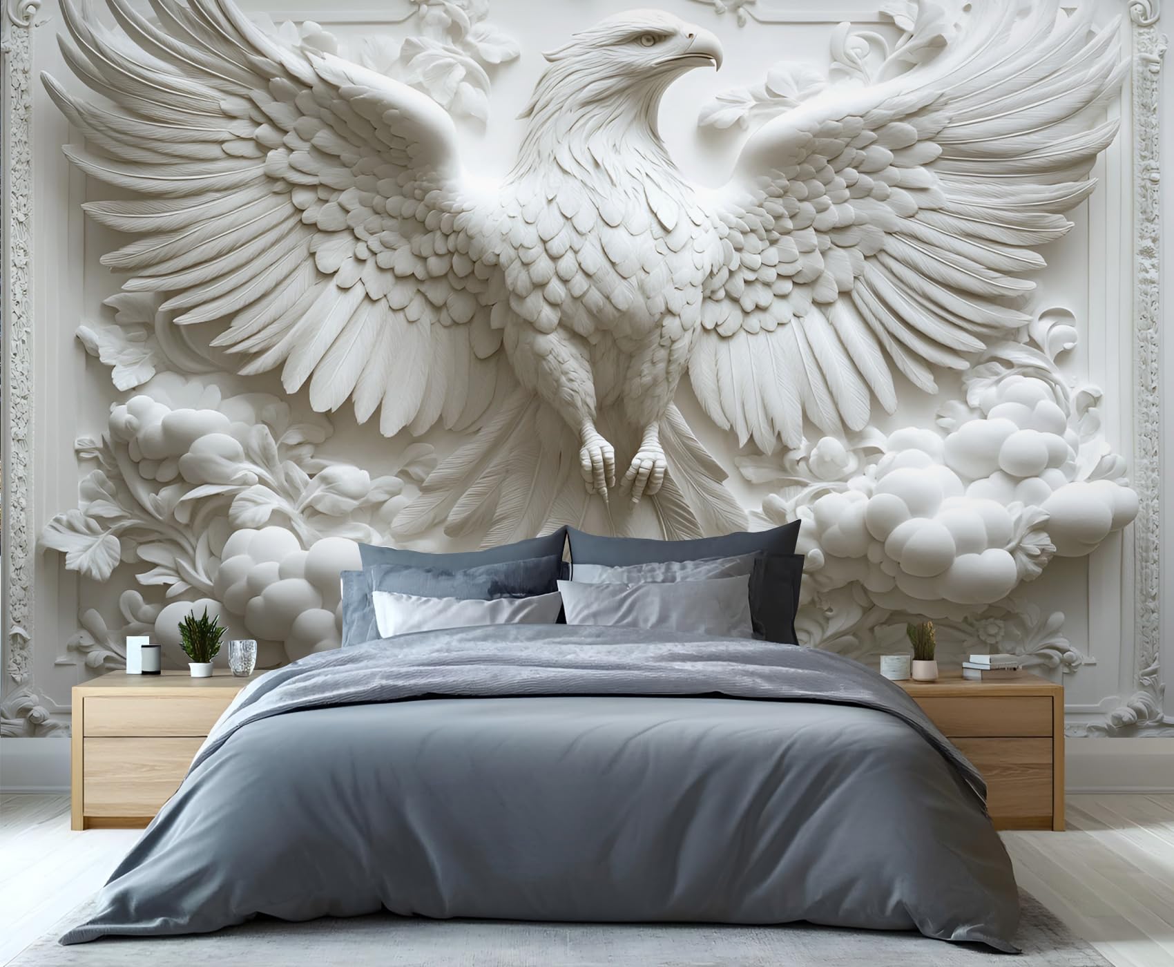 GIVLWF Bald Eagle Wallpaper, 3D Animal Peel and Stick Wallpaper for Bedroom, Modern White Wall Paper for Living Room, Luxury Wall Mural, Minimalism Large Mural & Room Decor