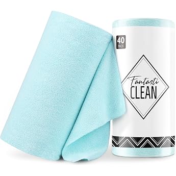 Fantasticlean Microfiber Cleaning Cloth Roll with 40 Pieces Tear-Off Cleaning Cloths Reusable Lint-Free Cloths Tea Towels 30 x 30 cm Blue