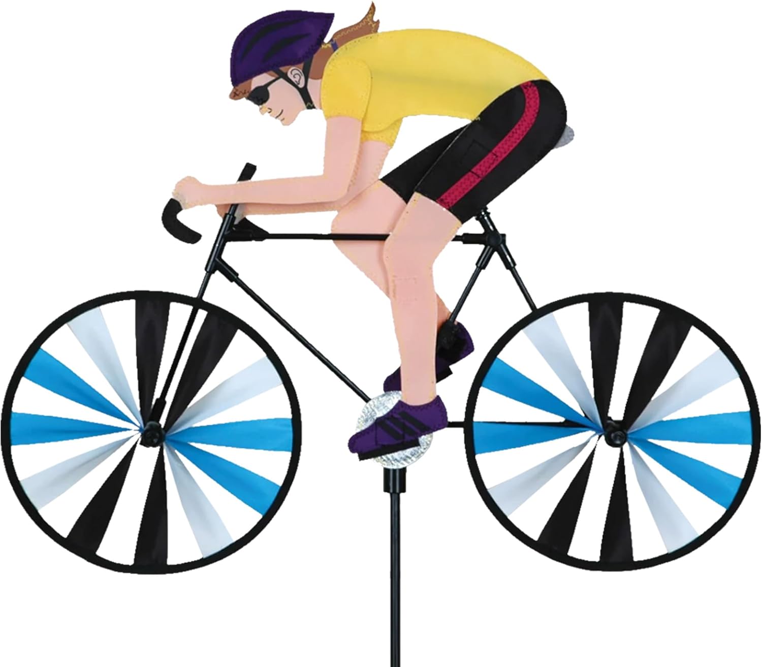 Road Bike Spinner Woman 1555 22" – Dynamic Cyclist Design, Weather-Resistant Outdoor Decor, Durable & Lightweight for Patios, Yards, and Gardens - Eye-Catching Wind Spinner with Rotating Wheels