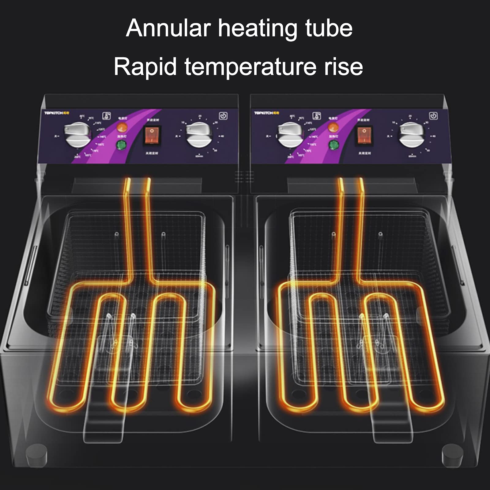 Freidora Industrial de Acero Inoxidable con Doble Tanque y Control de Temperatura, Fácil Limpieza (20L)