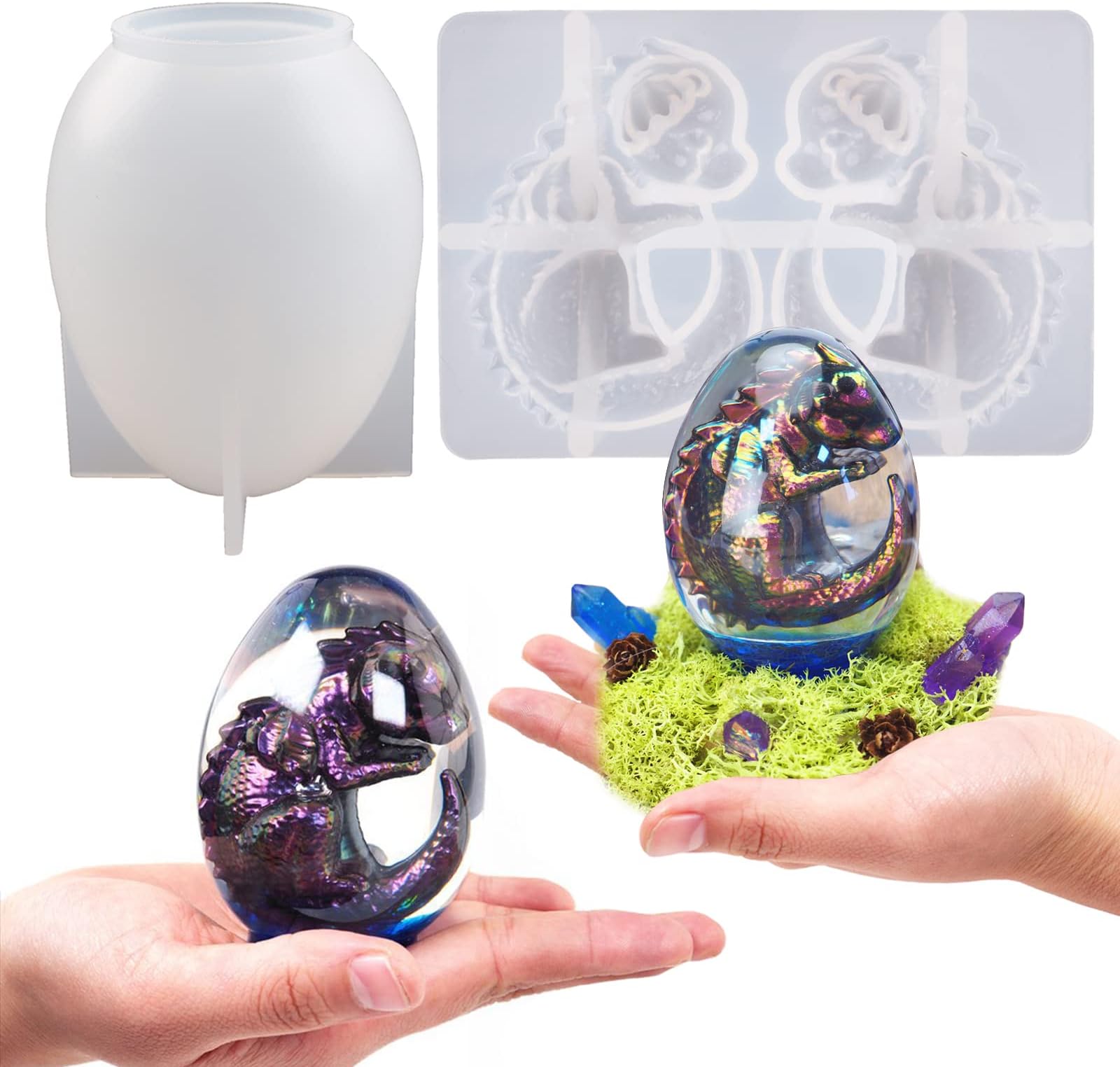 3D Dragon Egg Resin Molds Silicone, Dragon Silicone Mold Set for Epoxy Resin Casting, Ornament Keychain Cute Mold, DIY Resin Candle Concrete Cement Polymer Clay Craft
