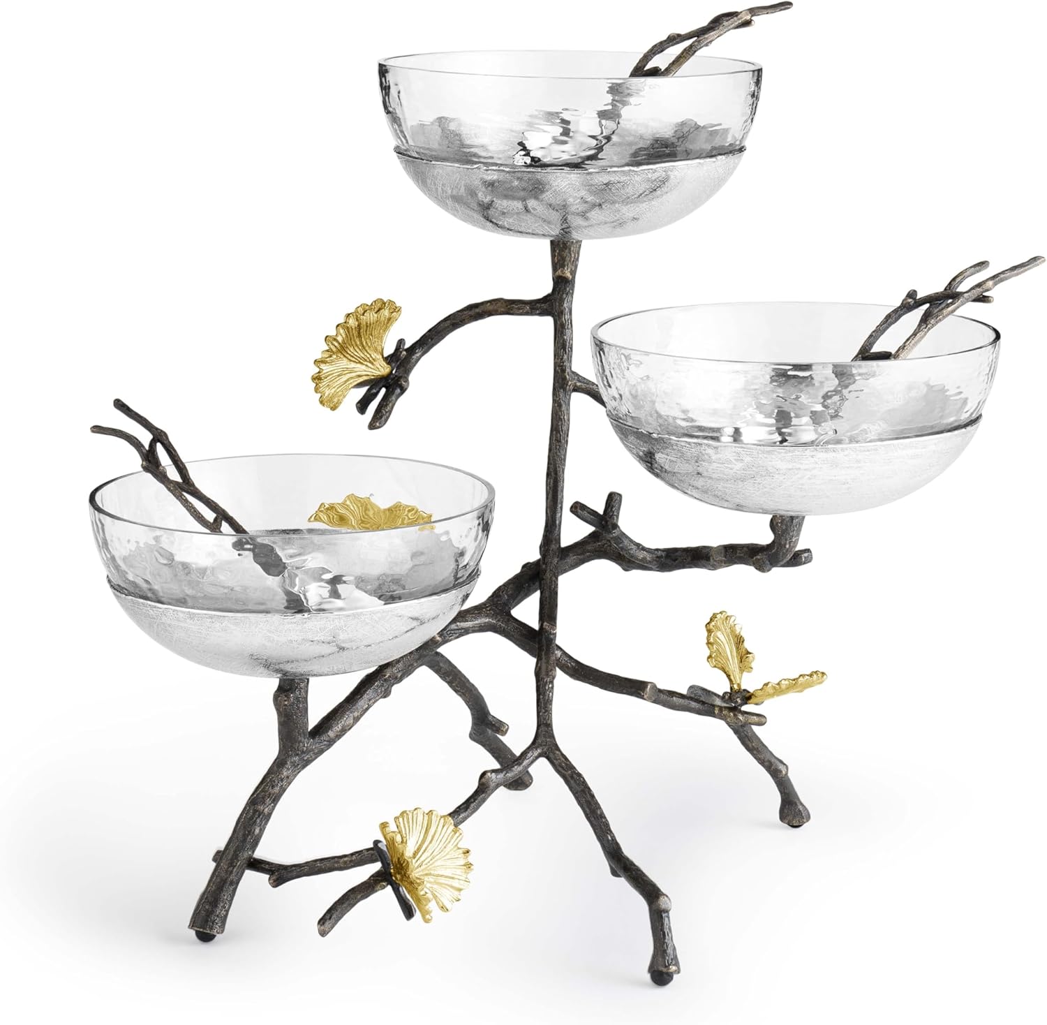 Michael Aram Butterfly Ginkgo Triple Bowl Set with Spoons (3 bowls on a wrought iron stand)