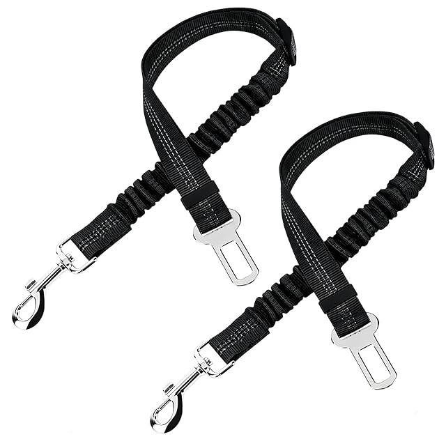 2 Piezas Cinturón Perro Coche Arnés Seguridad con Absorción de Golpes Mosquetón Ajustable 52-82 Cm