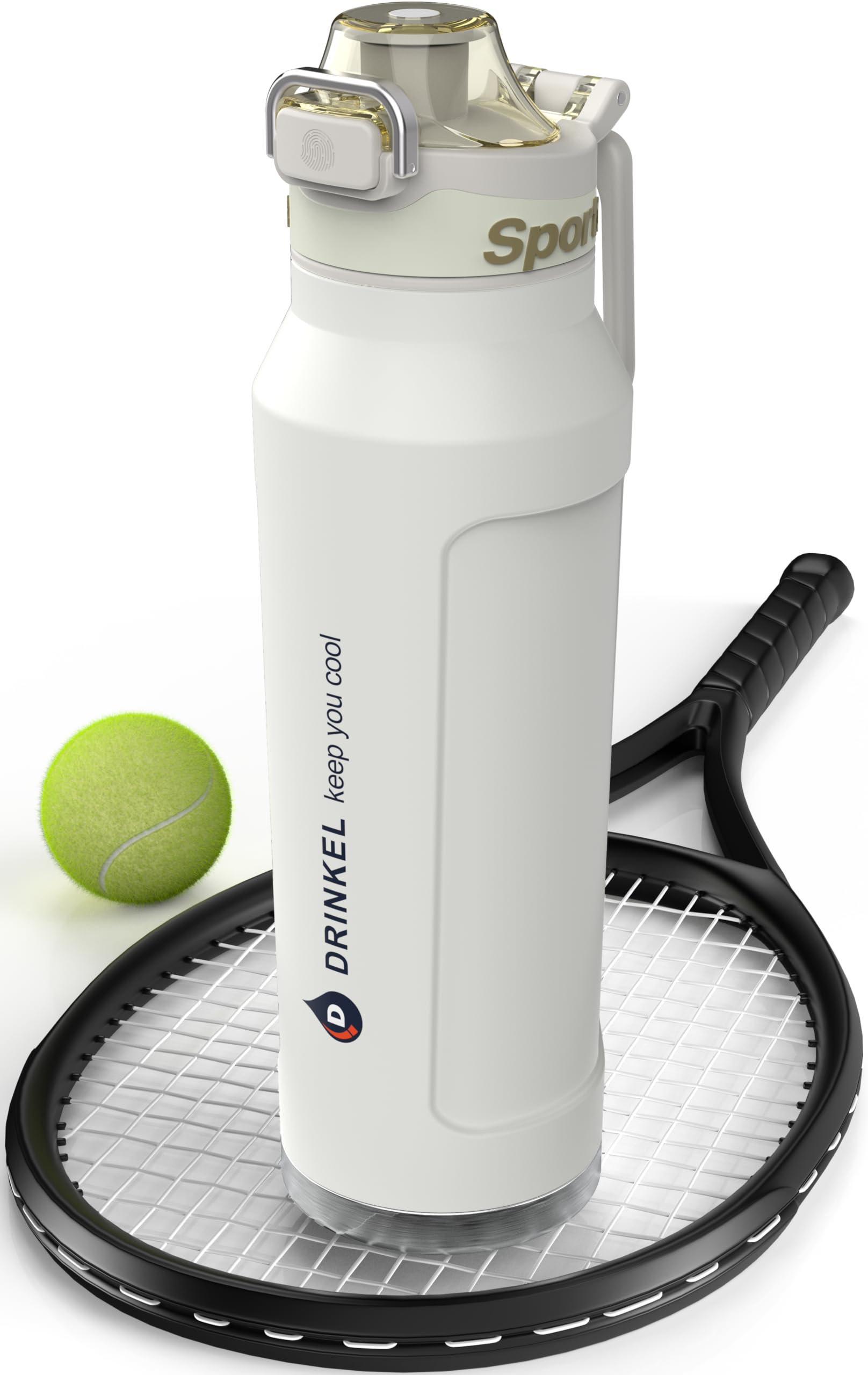 D.Drinkel Insulated Water Bottle 700ml Sainless Steel Sports Water bottles With Straw, Leakproof Reuseable Metal bottle for Bike GYM,Travel.BPA Free vacuum Thermal Flask Keeps drinks Cold&Hot(white)