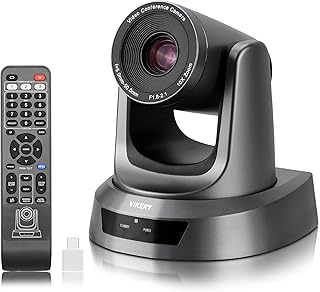 VIKERY USB PTZ Streaming Camera 10x Optical Zoom,USB Conference Room Camera with Remote Control, 1080P Live Streaming Camera for Church Meetings Education & USB Plug-and-Play