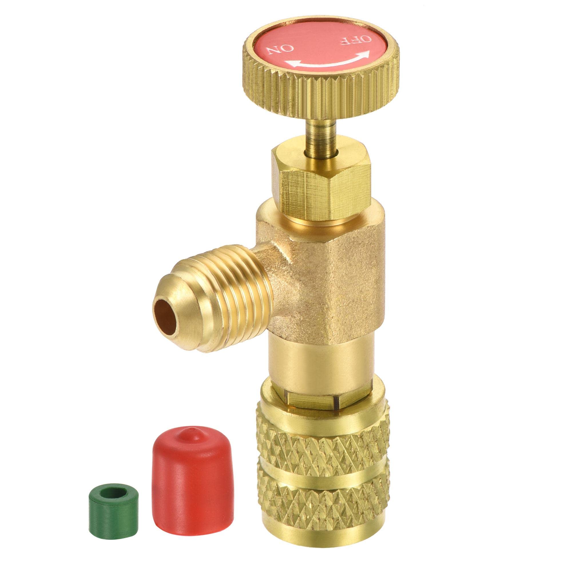 sourcing map Carga Válvula 5/16 SAE Rosca Adaptador Cierre Flujo Control para HVAC Refrigeración Recarga