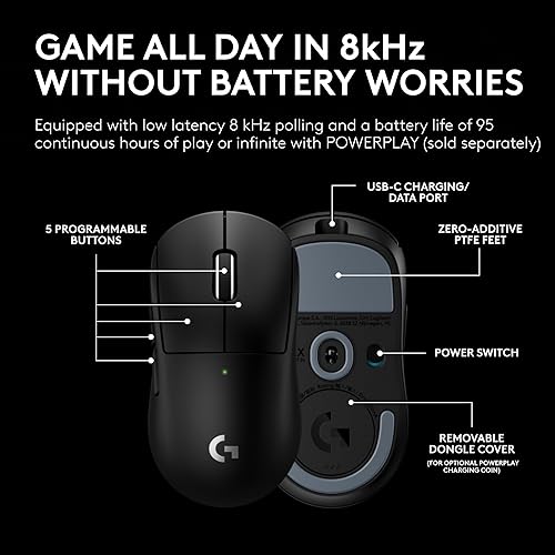 Miniatura 4 de Logitech G PRO X Superlight 2c Mouse inalámbrico para juegos, 1.80 oz de grado profesional compacto con 5 botones programables, carga USB-C, sensor