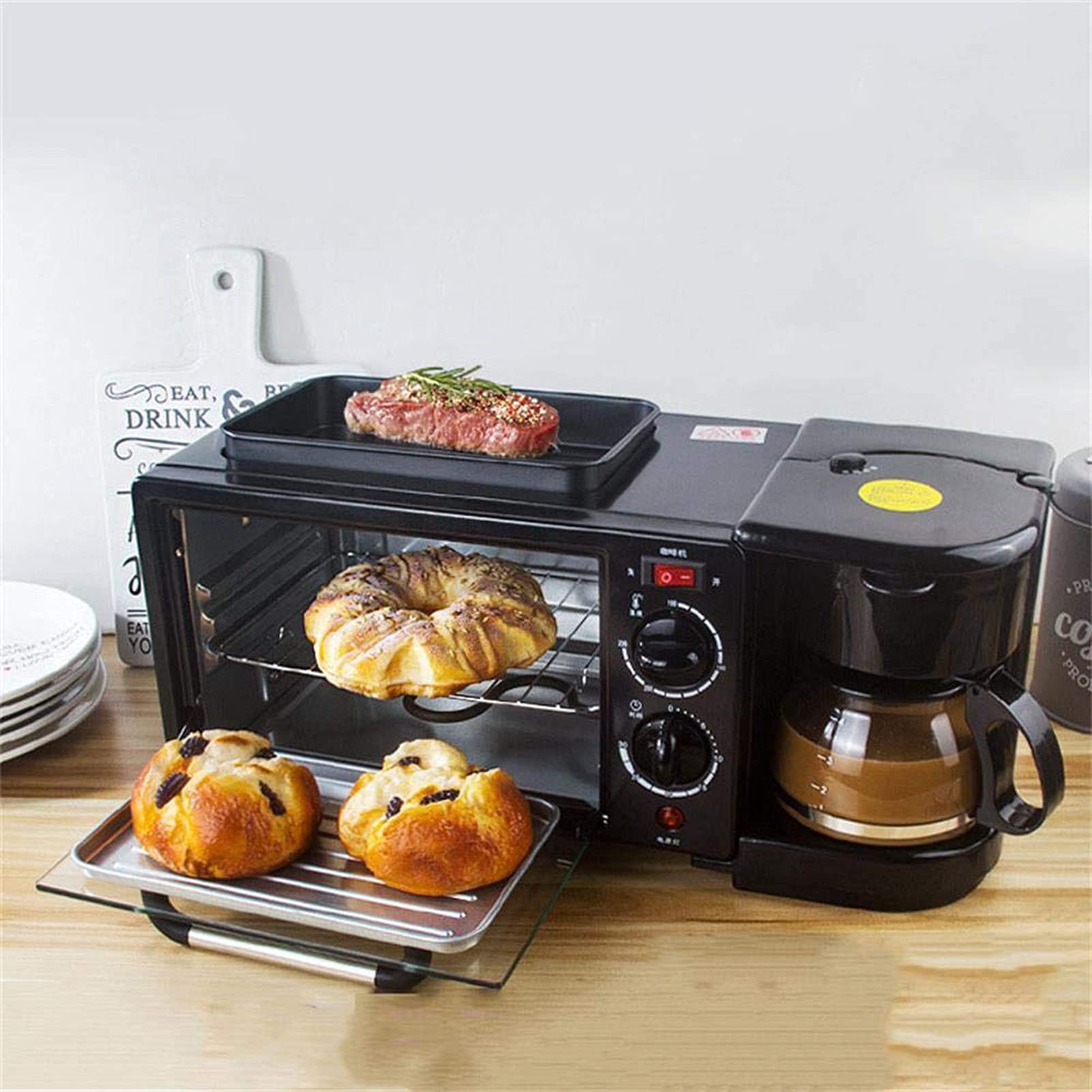 FAXIOAWA Forno Elettrico, Piccola Macchina per La Colazione, Macchina per Panini alla Griglia Elettrica Multifunzionale Macchina per La Colazione Padella Mini Forno Caffettiera per Forno Domestico
