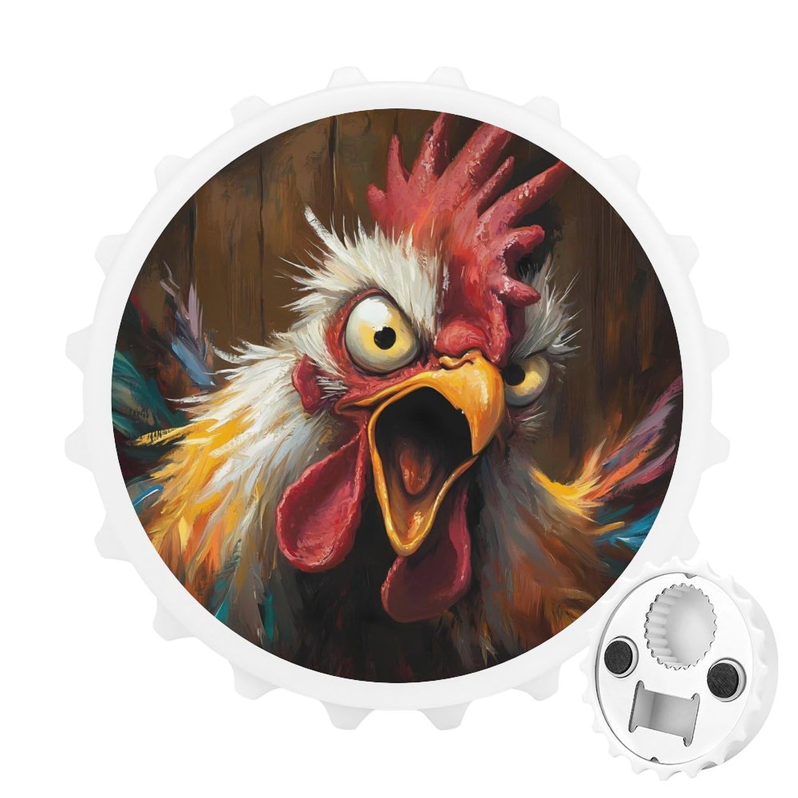 Angry Rooster Head 2 in 1 Beer Bottle Opener Wall Mount Opener Portable Easy Storage Gift for Men Women White-Style