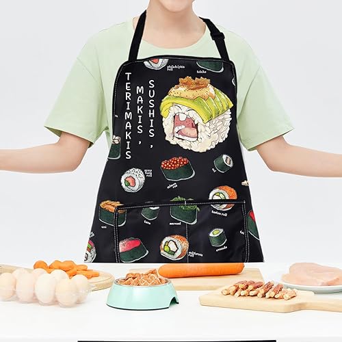 Miniatura 7 de CMNIM Delantales japoneses para sushi con bolsillos, para sushi, chef, para sushi, cocina, cocina japonesa, para regalar a los amantes del sushi