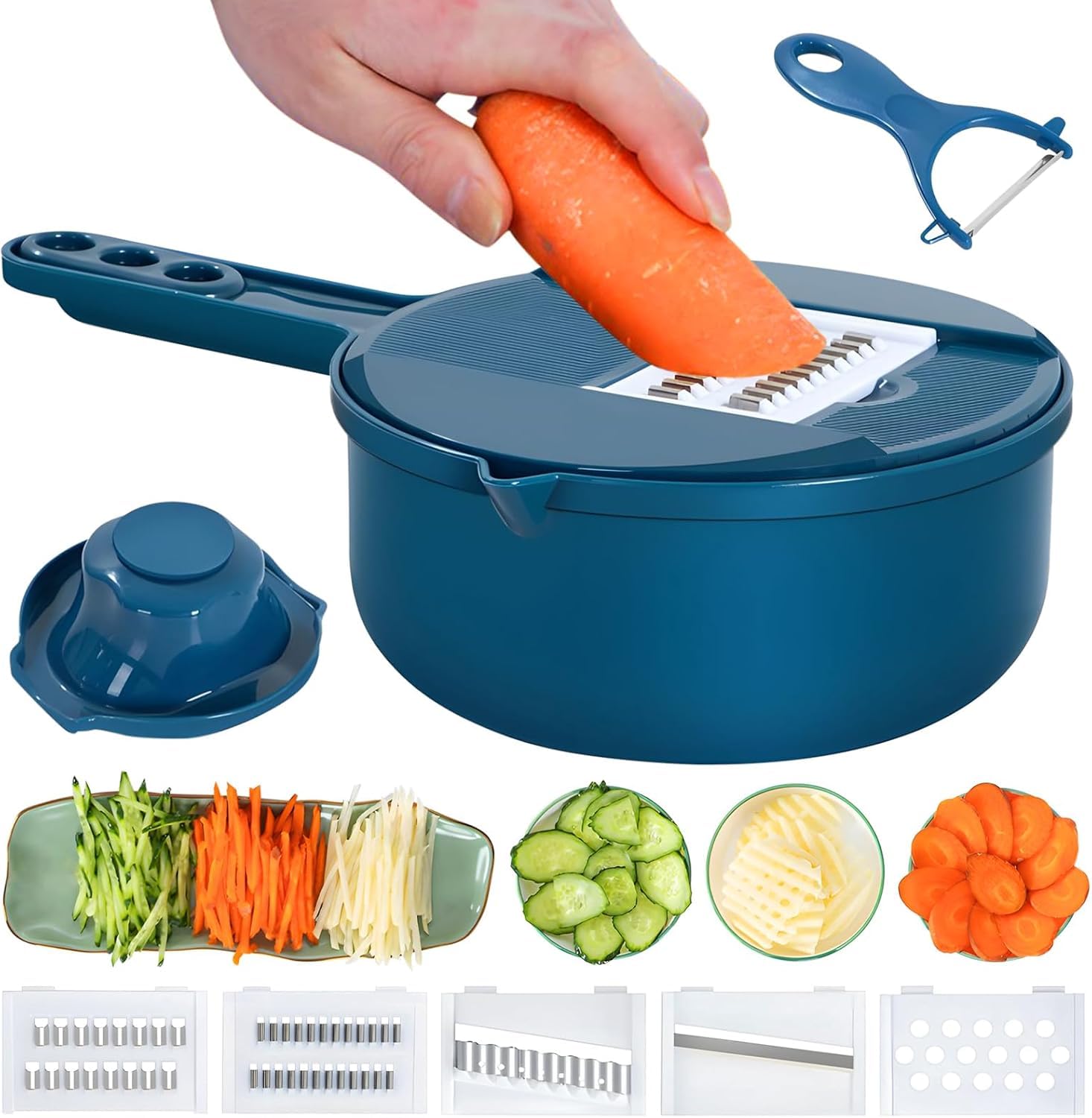 – HASTHIP® Vegetable Chopper, 7 in 1 Multi Vegetable Mandoline Slicer with 7 Blades for Slicing, Dicing, Julienne, Chopping, Grating, Safety Hand, Y Peeler & Container, Adjustable Vegetable Cutter