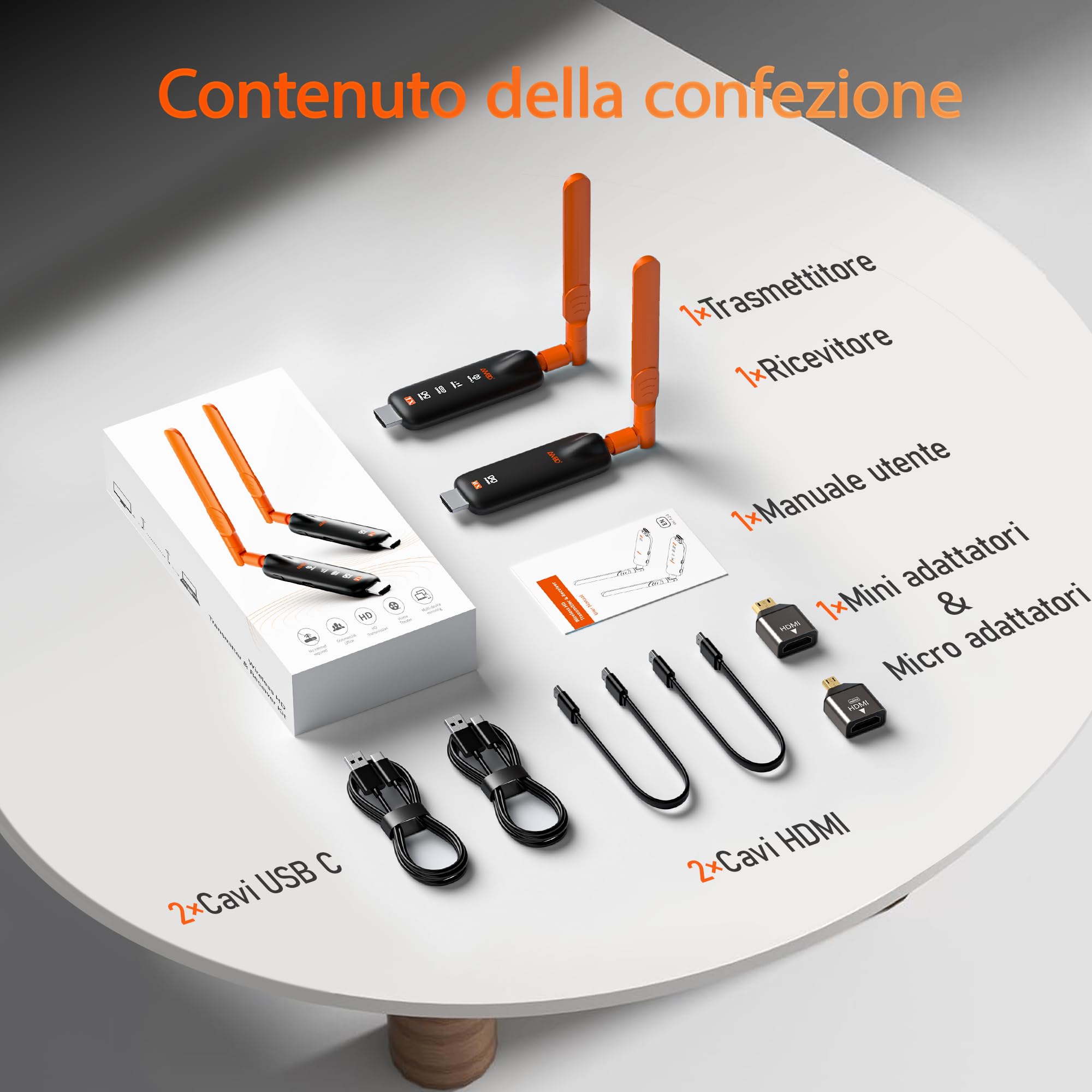 AIMIBO [2026] Trasmettitore HDMI Wireless Decodifica 4K vers 1080P@60Hz, Supporta 6 RX, Antenne 5dBi Stato del LED, HDMI Senza Fili 50m, Plug & Play da Laptop/PC a TV e Proiettore, Bassa Latenza