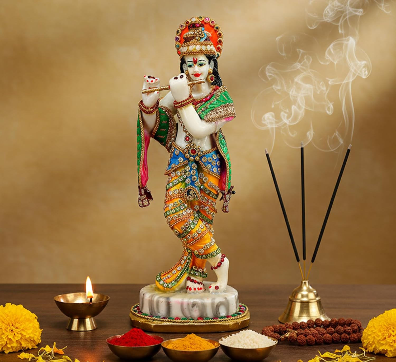 Size 11 eSplanade Resin Krishna Statue Murti Idol Sculpture (11) Multicolour