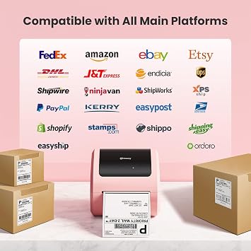 Shipping Label Printer 4x6 with Built-in Label Bin | Pink Thermal Label Printer for Small Business, Shipping Packages, Home, Office, Compatible with USPS, Shopify, Amazon, Tiktok