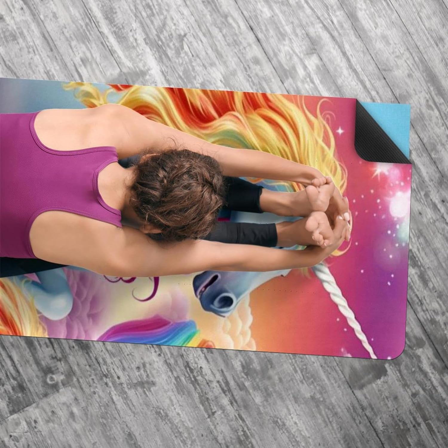 Yoga Towel, Rainbow Unicorn Pattern Non Slip Sweat Absorbent Hot Yoga Mat Towel for Hot Yoga, Pilates and Fitness - 72.8" x 26.8"