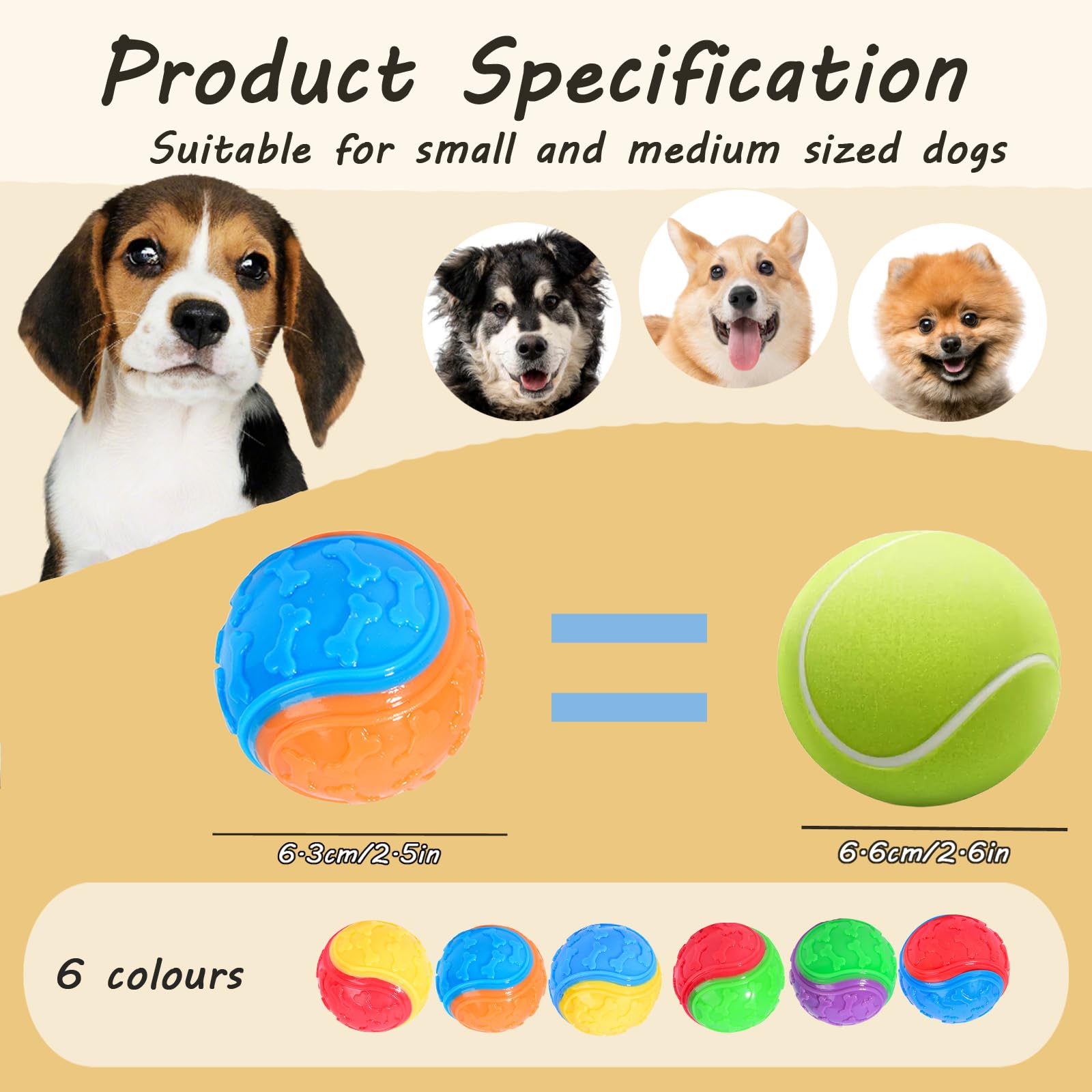 Irunfast 6 Pcs Dog Balls, Squeaky Dogs Ball Interactive Dogs Balls Puppy Chew Toys Dog Toys for Pet Playing Training, Boredom - Image 2