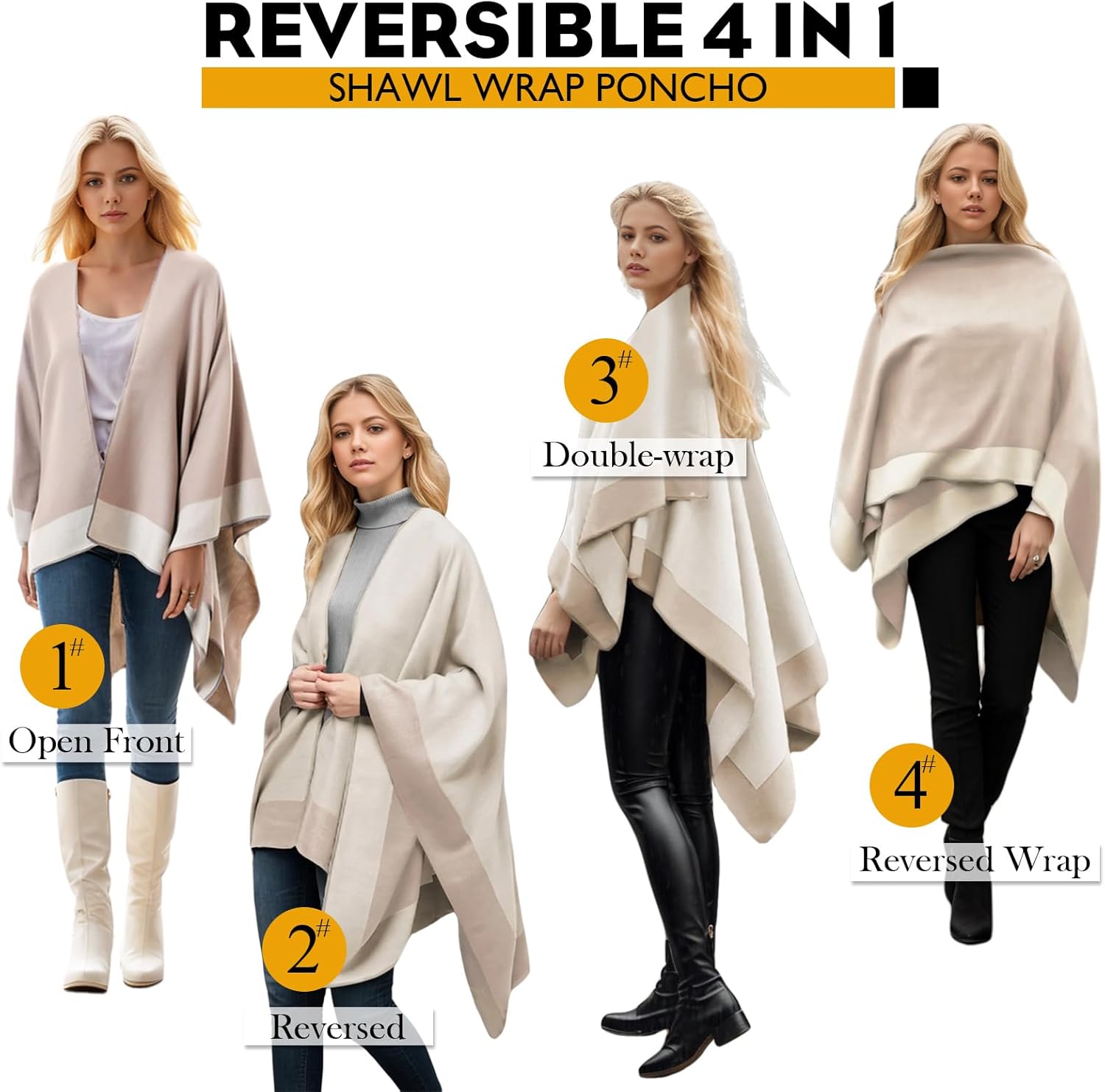 Women's Shawl Wraps Open Front Poncho Cape Oversized Sweaters Casual Cardigan Shawls for Fall Winter - Image 9