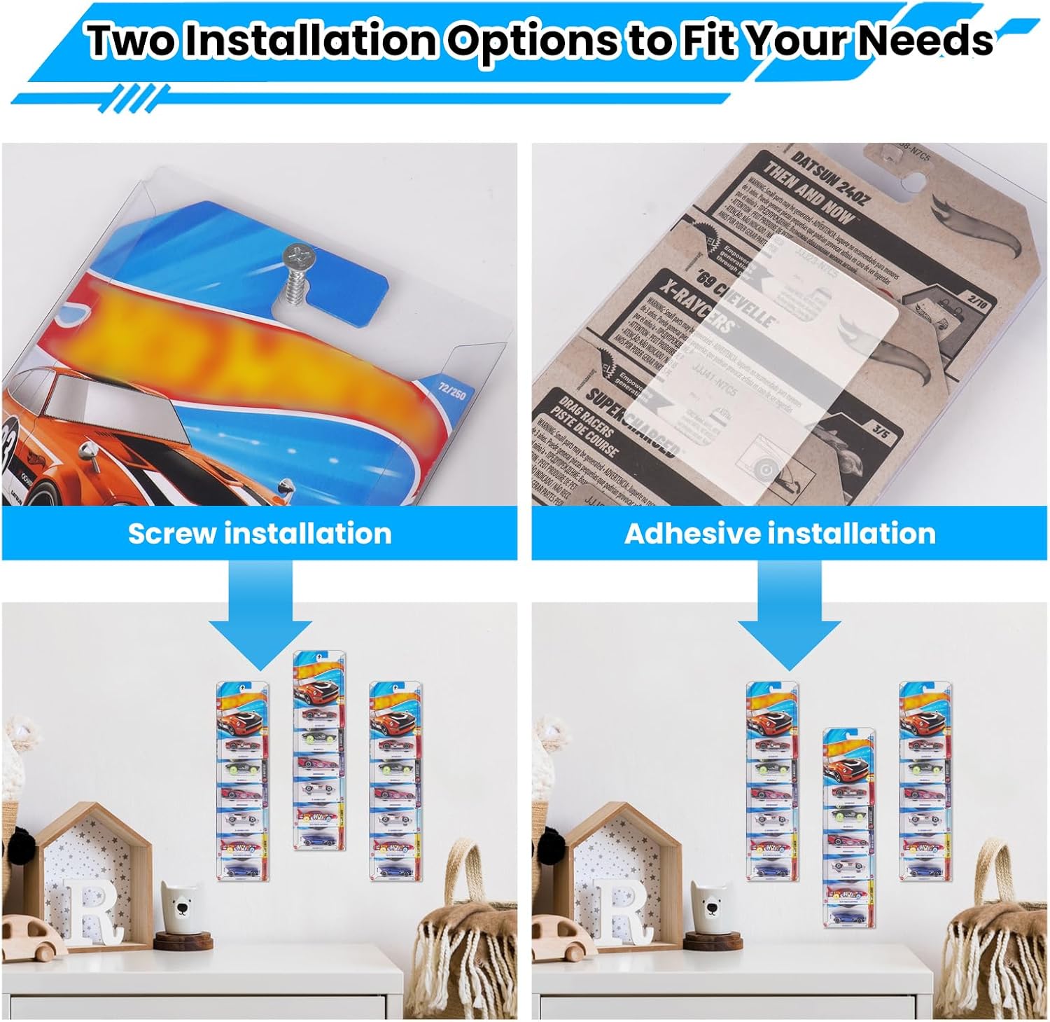 16 Pack Clear Display Case for Hot Wheels Storage, Model Cars Display Case Wall Mount, Plastic Wall Storage for 1:64 Scale Models Hot Wheels Display