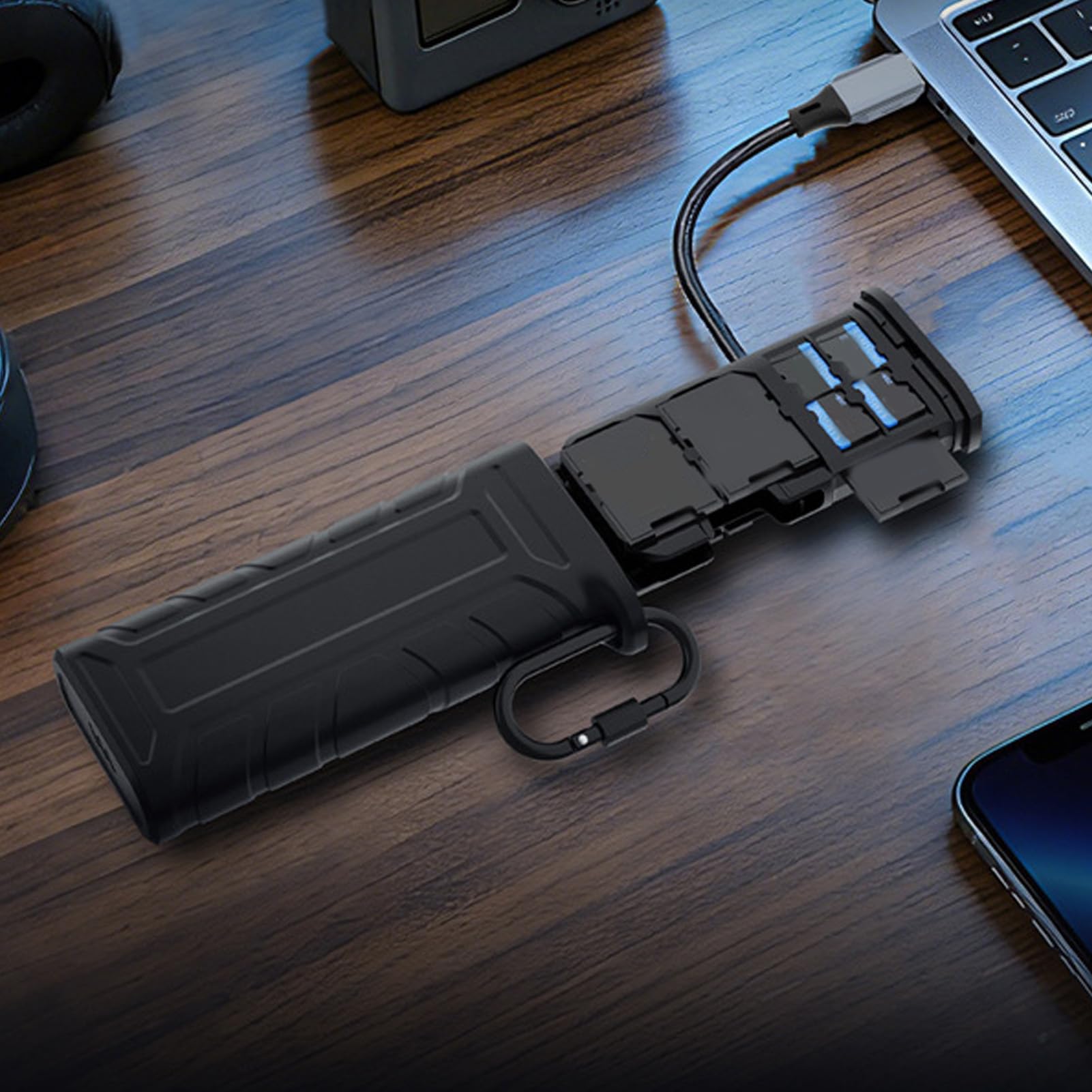 Lecteur de Carte Haute Vitesse, Support de Carte Mémoire USB de Type C à Double Emplacement avec Câble de Données intégré pour Tablette D'appareil Photo de Smartphone