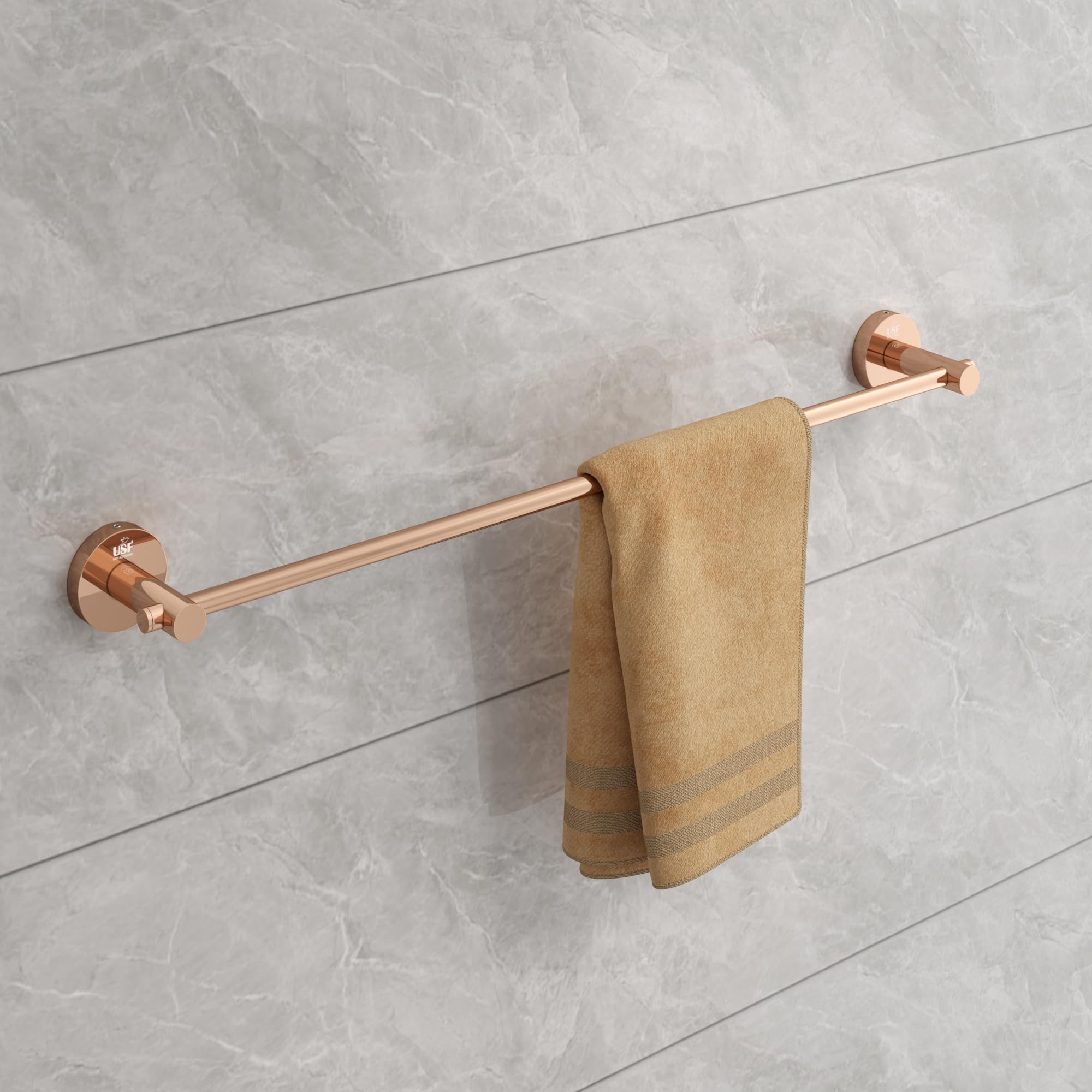 U-S-F BATH ACCESSORIES 24 Inch Towel Rod for Bathroom, 304 Stainless Steel Towel Hanger, Bathroom Towel Rod, Towel Stand for Bathroom, Towel Holder in Bathroom, Washbasin (PVD Rose Gold, Round)