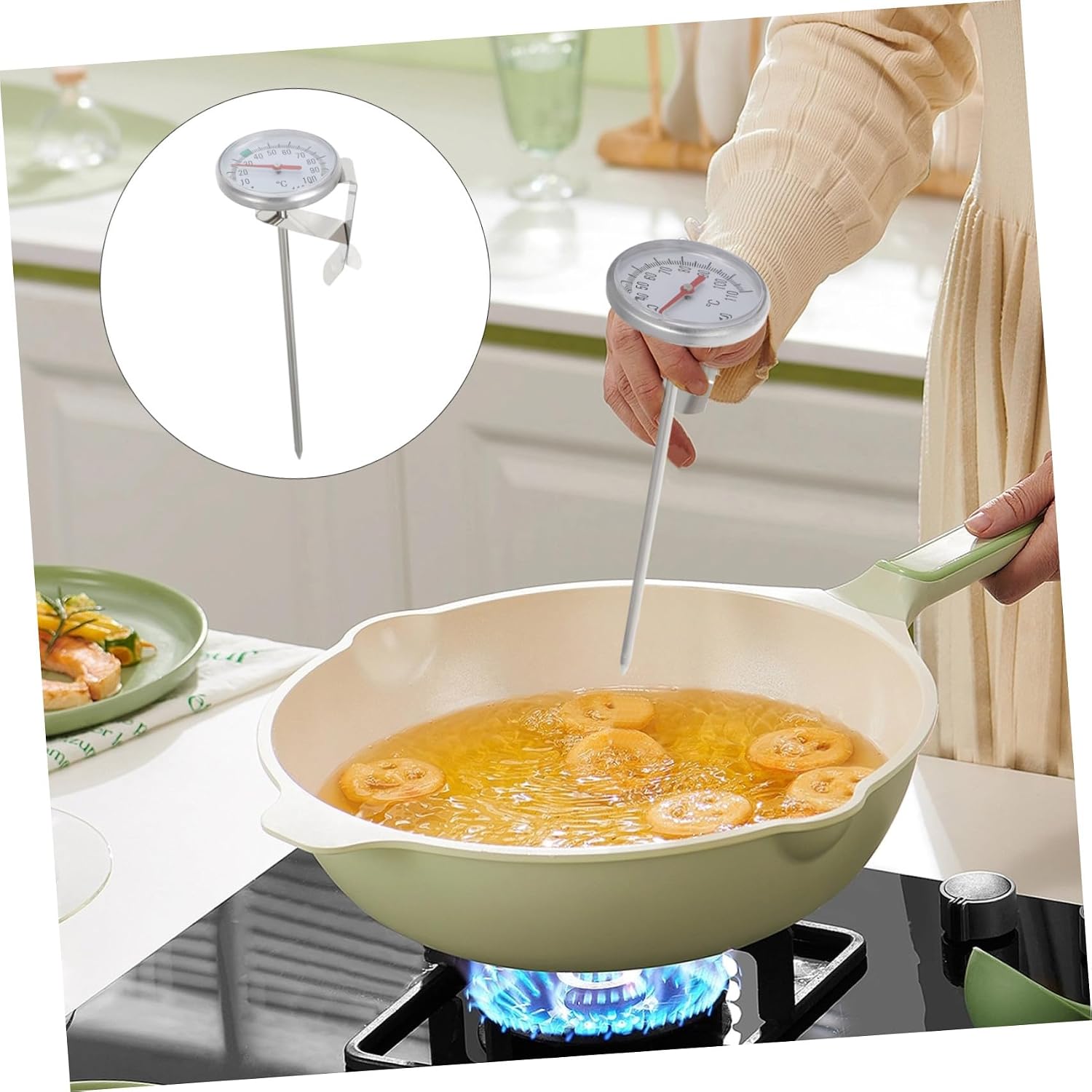 Stainless Steel Thermometer with Pot Clip, Long Probe for Water Bath