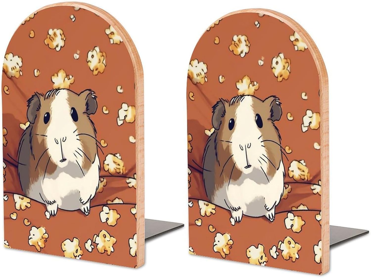 Wood Bookends Decorative Bookshelf Guinea Pig and Popcorn Heavy Duty Wooden Book Shelf Decorate Bookshelves Book Stopper Book Holders Desk Accessories