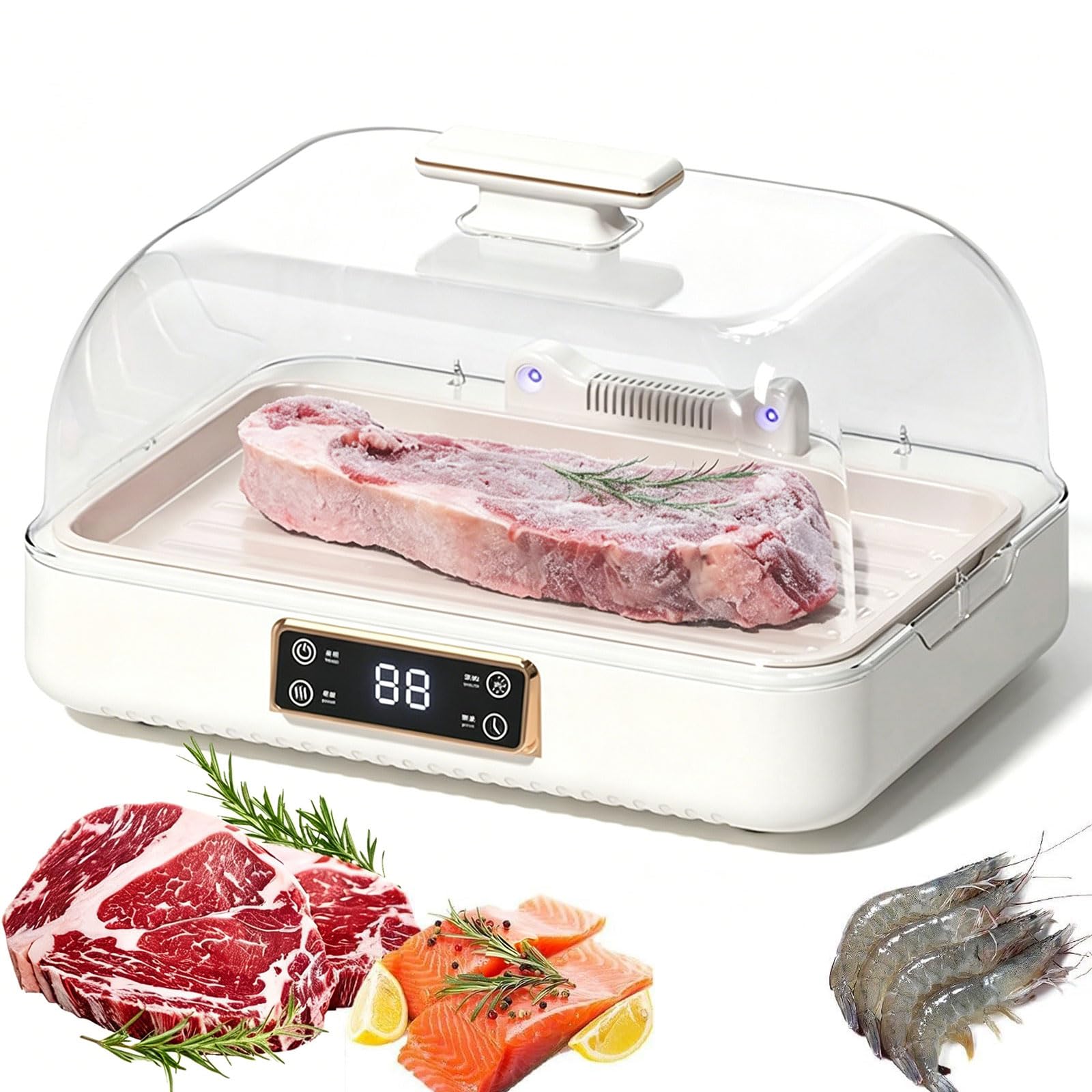 Scatola Elettrica per Scongelare la Carne, Scatola Intelligente per Scongelare Alimenti Surgelati, Vassoio per Carne da 8L con Regolazione della Temperatura a 3 Livelli e Timer