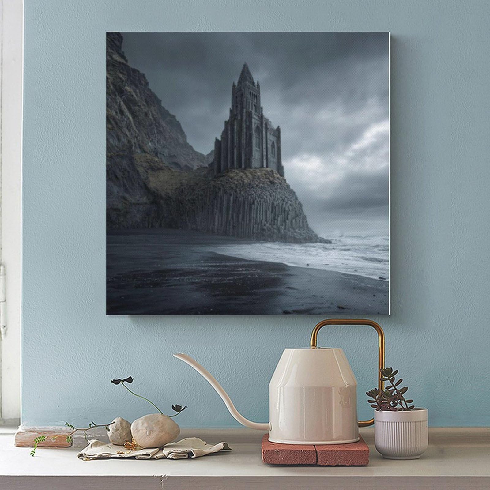 Poster su tela in stile gotico con cattedrale scogliera scogliera scura stile accademico basalto poster decorazione camera da letto paesaggio ufficio camera da letto decorazione regalo 50,8 cm L x