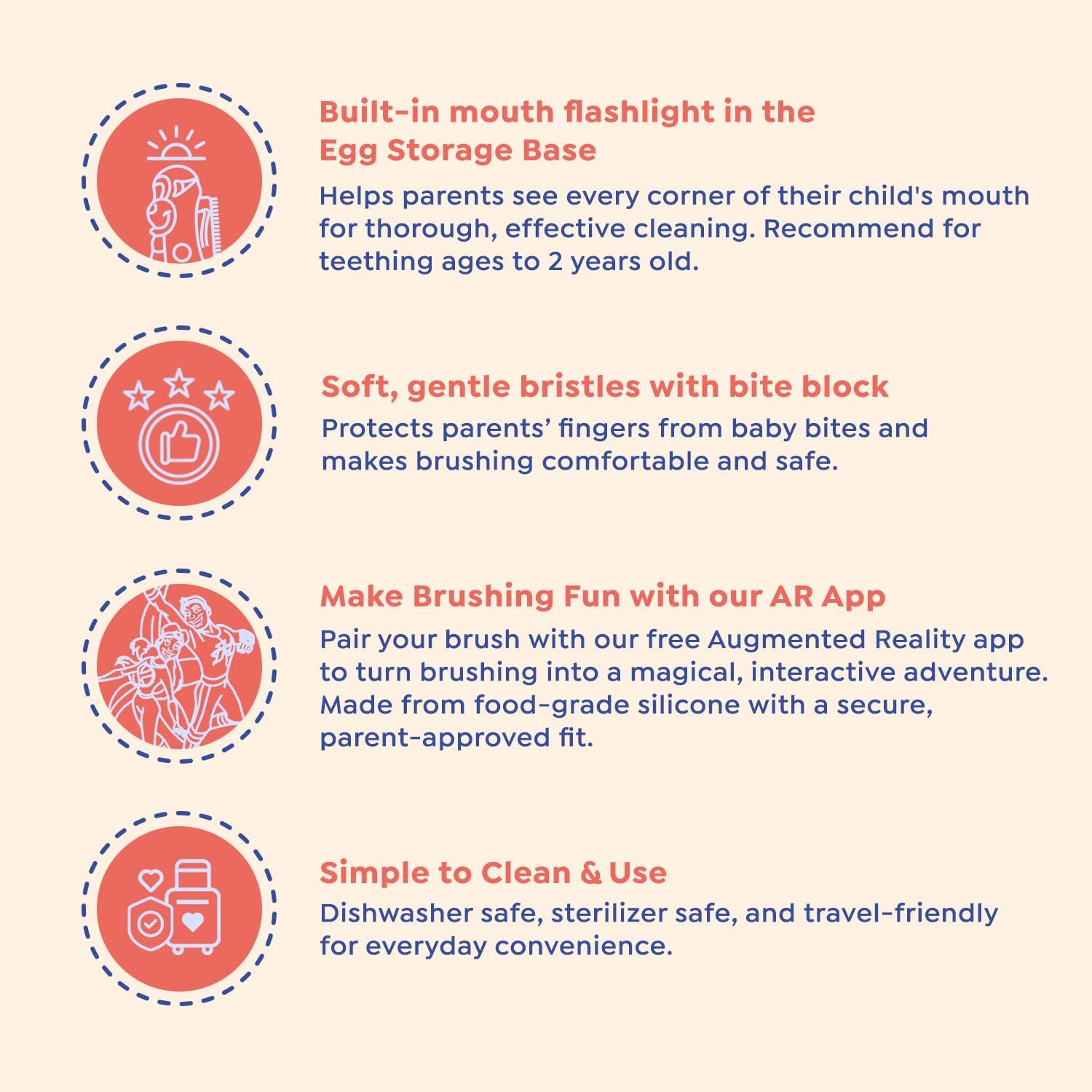 SuperMouth® Bristles Baby Finger Brush – Soft Silicone Bristles, Bite Block Protects Fingers, Flashlight for Easy Cleaning, Egg Storage Base, Augmented Reality App, Infant & Toddler Oral Care
