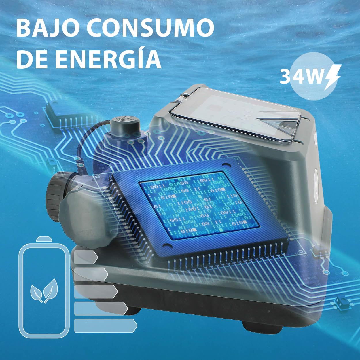 Gre - GSS50 Salino Dream Salt para Piscinas Elevadas hasta 50 m³ con Pantalla LED, Generador de Cloro 10 g/h, Electrodo Autolimpiante, IPX4, Temporizador e Interruptor de Flujo