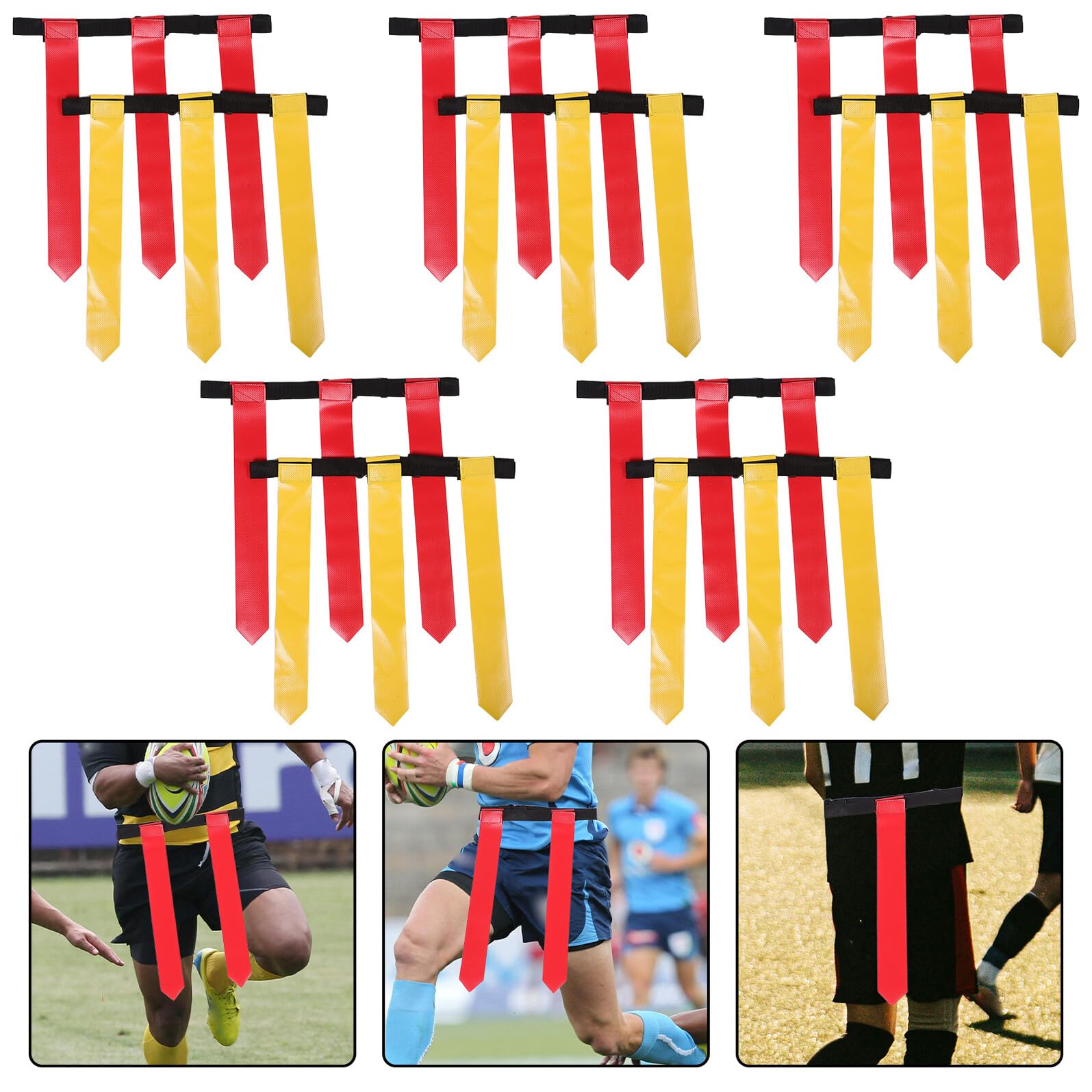 Kisangel 14 Stück Flag Football Gürtel mit Elastischem Taillenbund Abnehmbaren Rot Gelben Flaggen Widerstandsfähig für Jugend und Erwachsene Trainings und Wettkampfausrüstung für Flag
