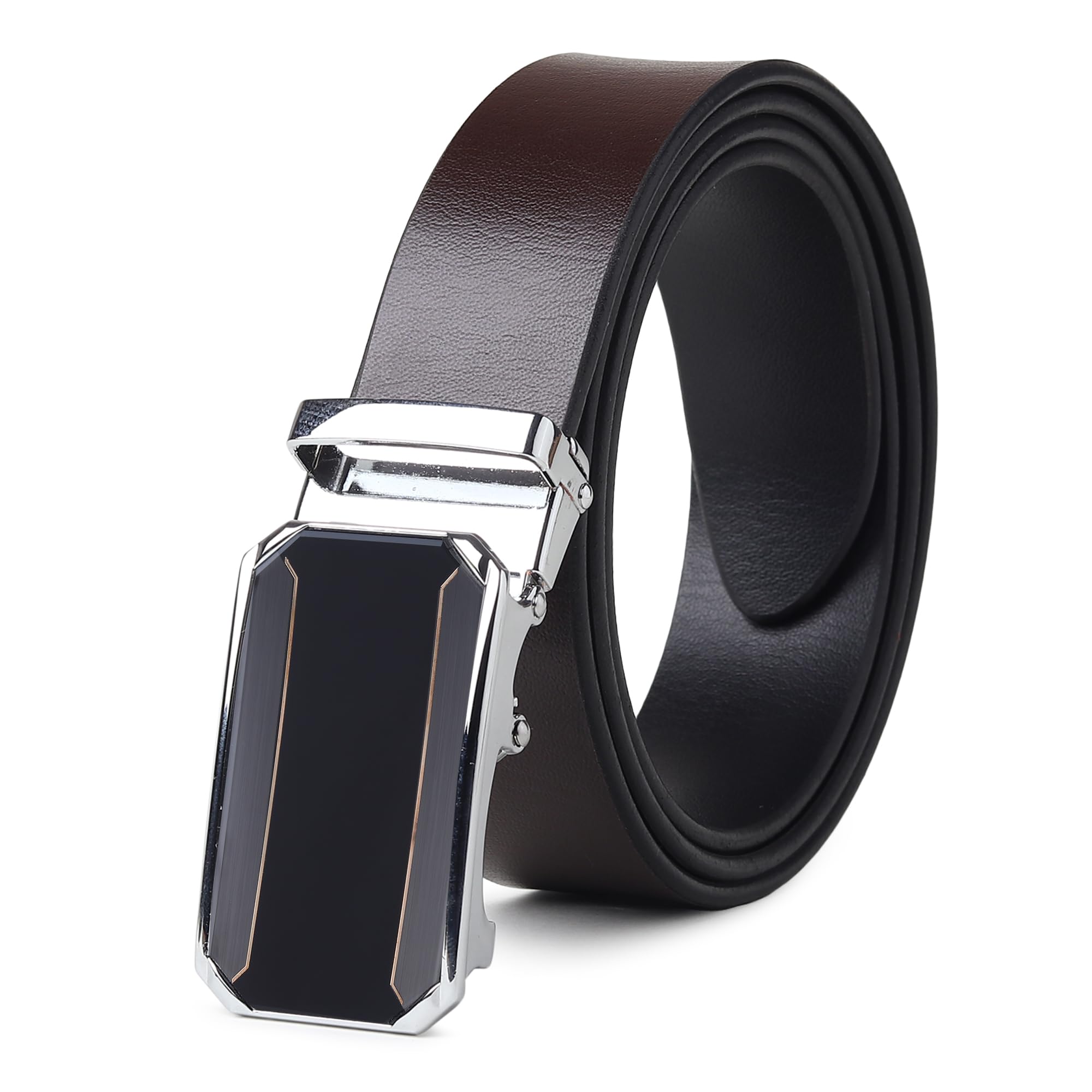 Men’s Formal Genuine Leather Autolock Buckle Reversible Black Color Belt-image-25